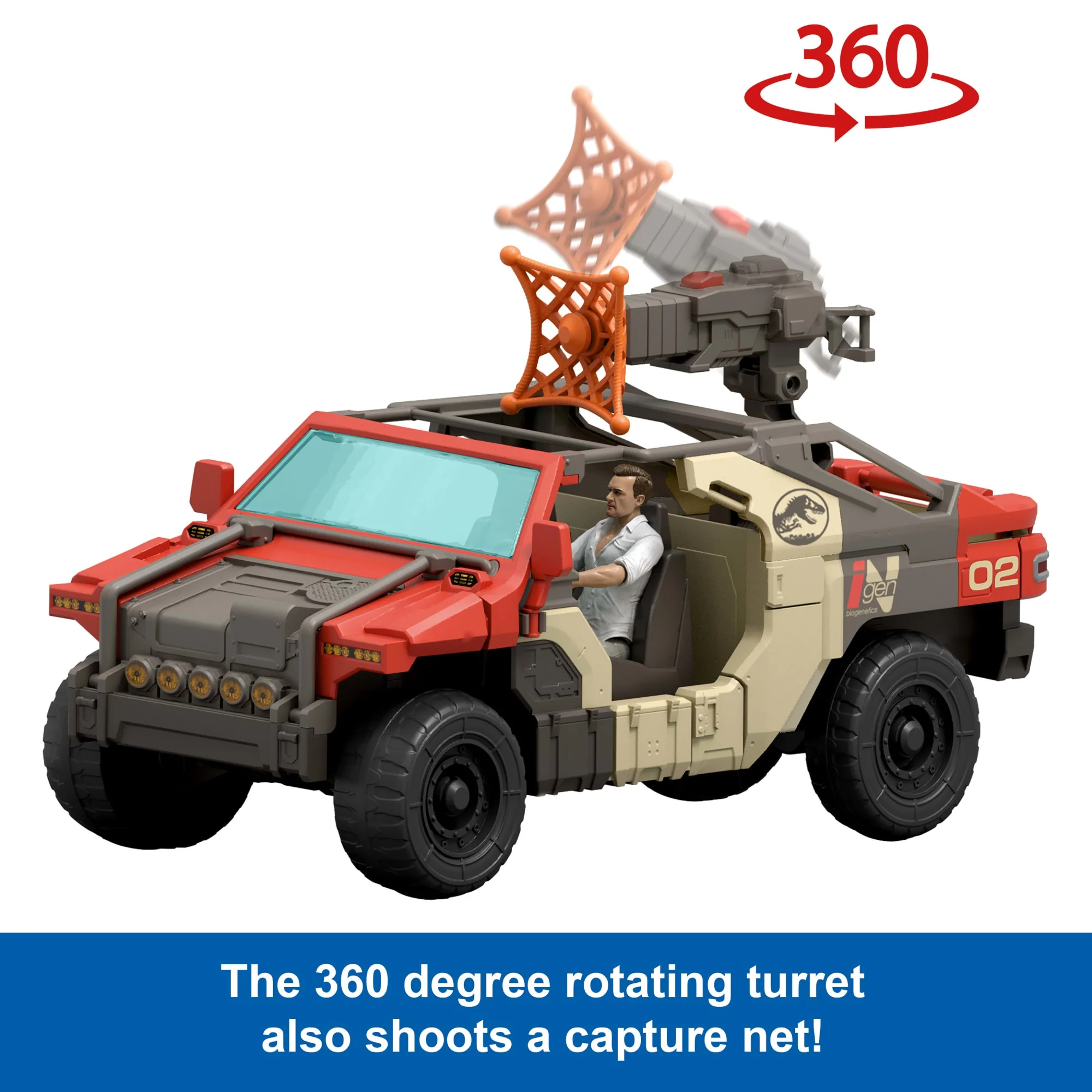 Jurassic World Rebirth Launch ‘n Battle Vehicle With 1 Human & 1 Raptor Figure, Turret & Projectiles - Image 4