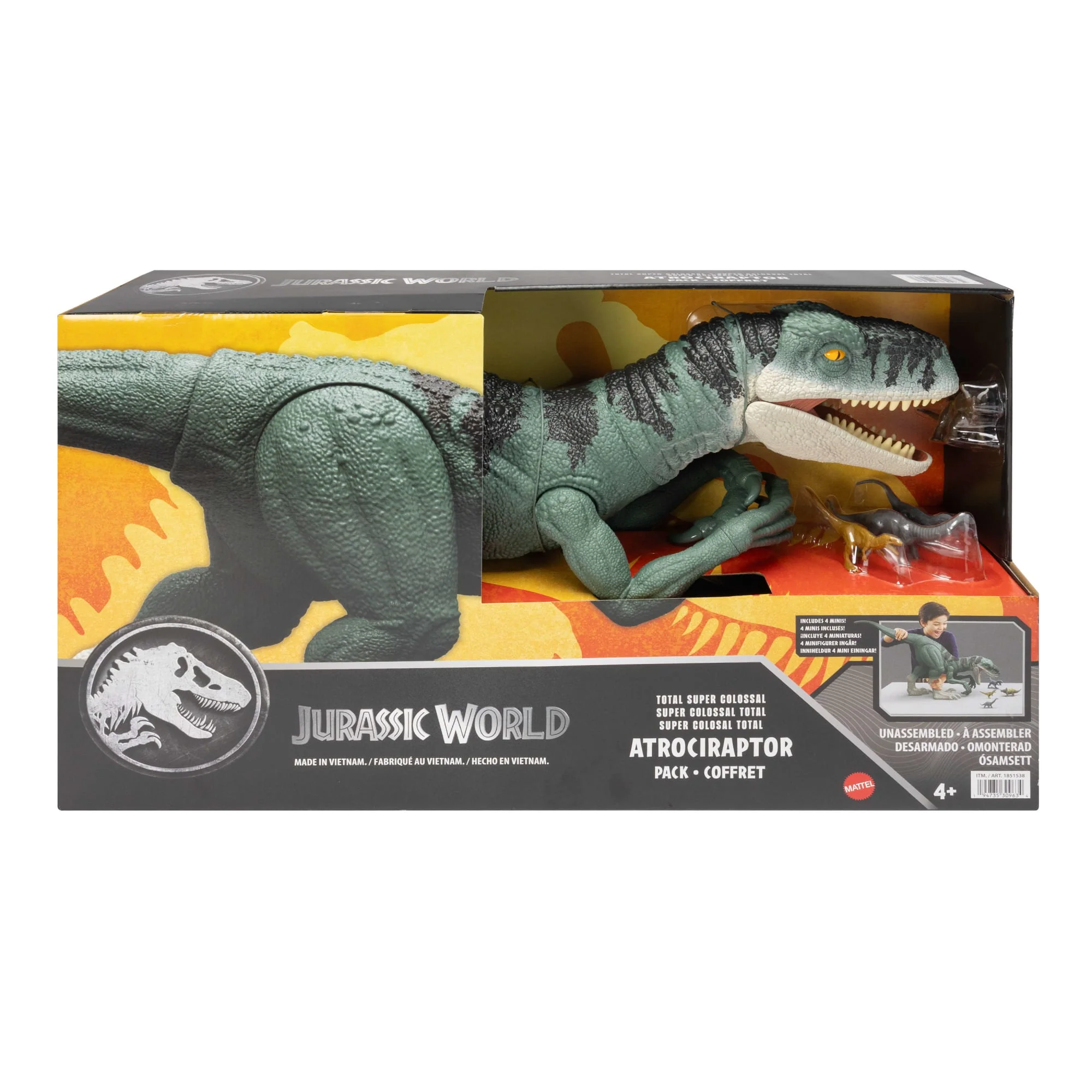 Jurassic World Super Colossal Dinosaur Pack With 1 XL 37 inch Long Atrociraptor, 4 Minis - Image 5
