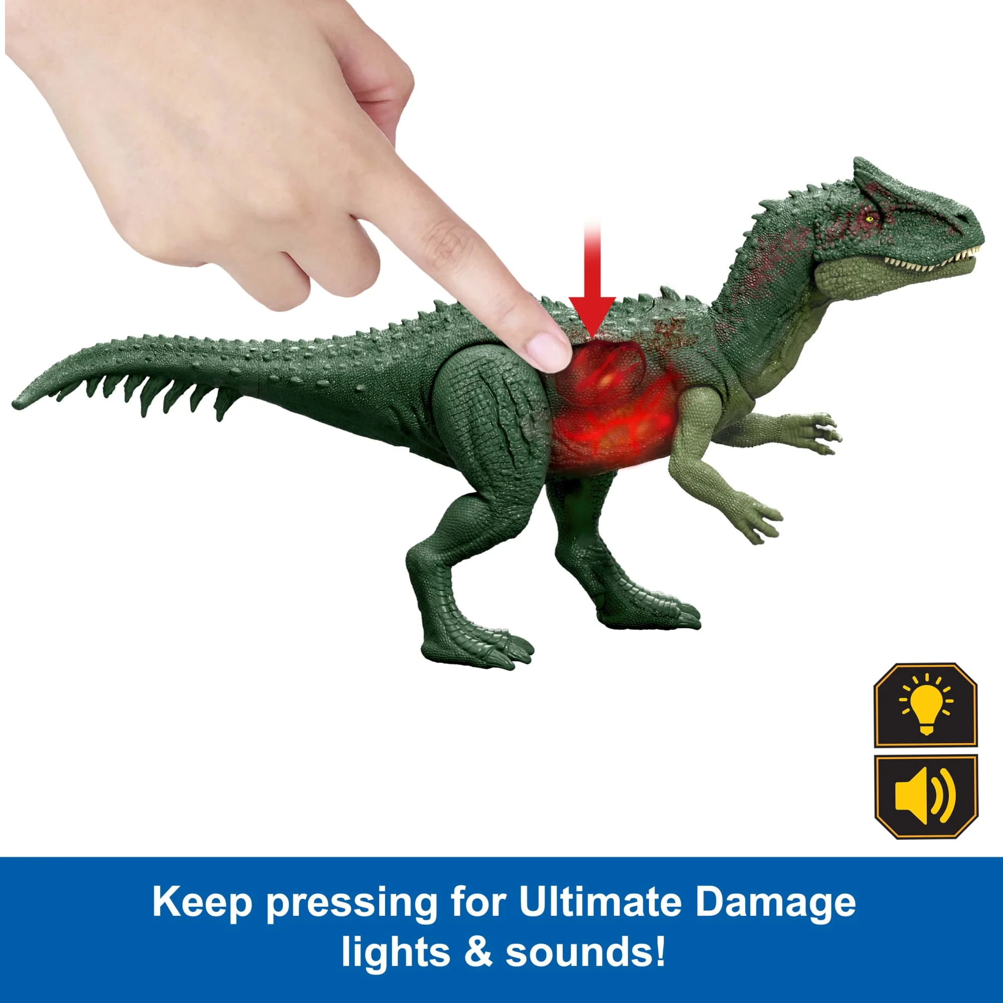 Jurassic World Rebirth Ultimate Damage Allosaurus Light Up Dinosaur Figure, Chomp & Roar Toy - Image 2