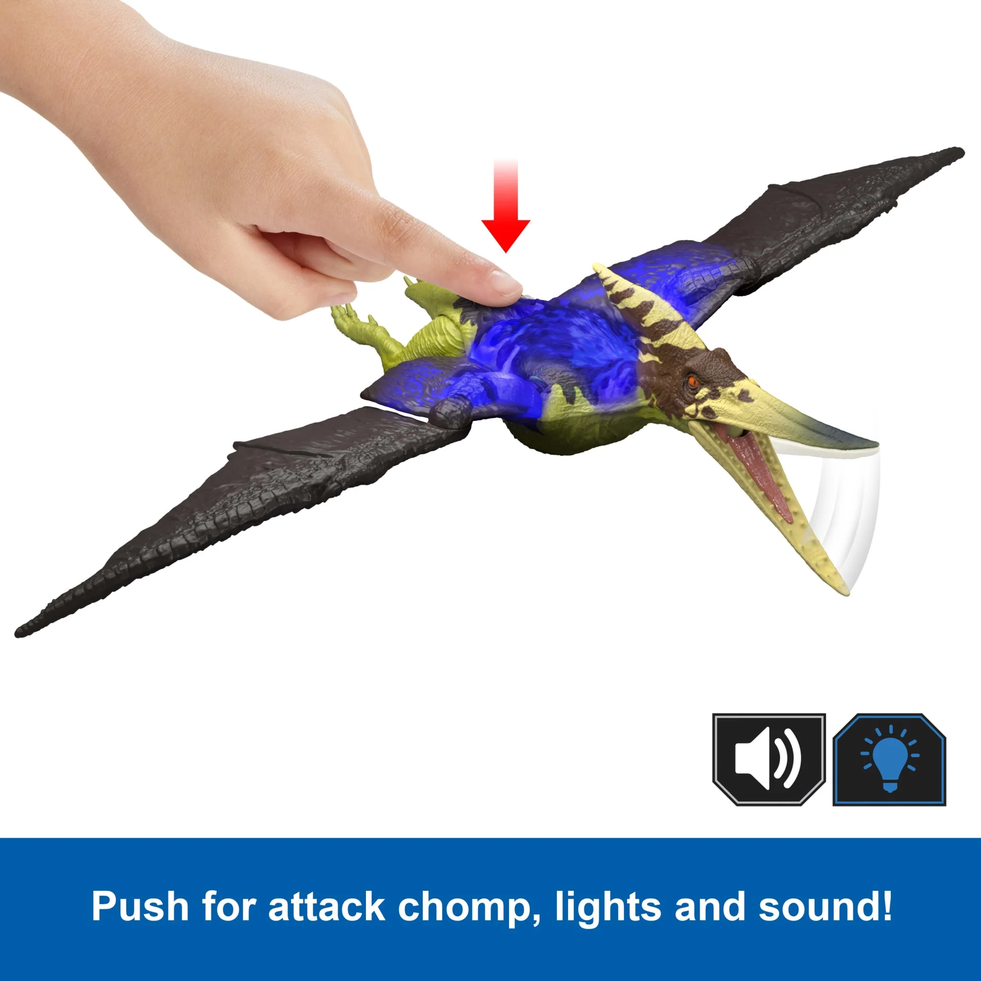 Jurassic World Wild Roar Pteranodon Dinosaur Action Figure Toy, Attack, Light & Sound, Scan Code - Image 3