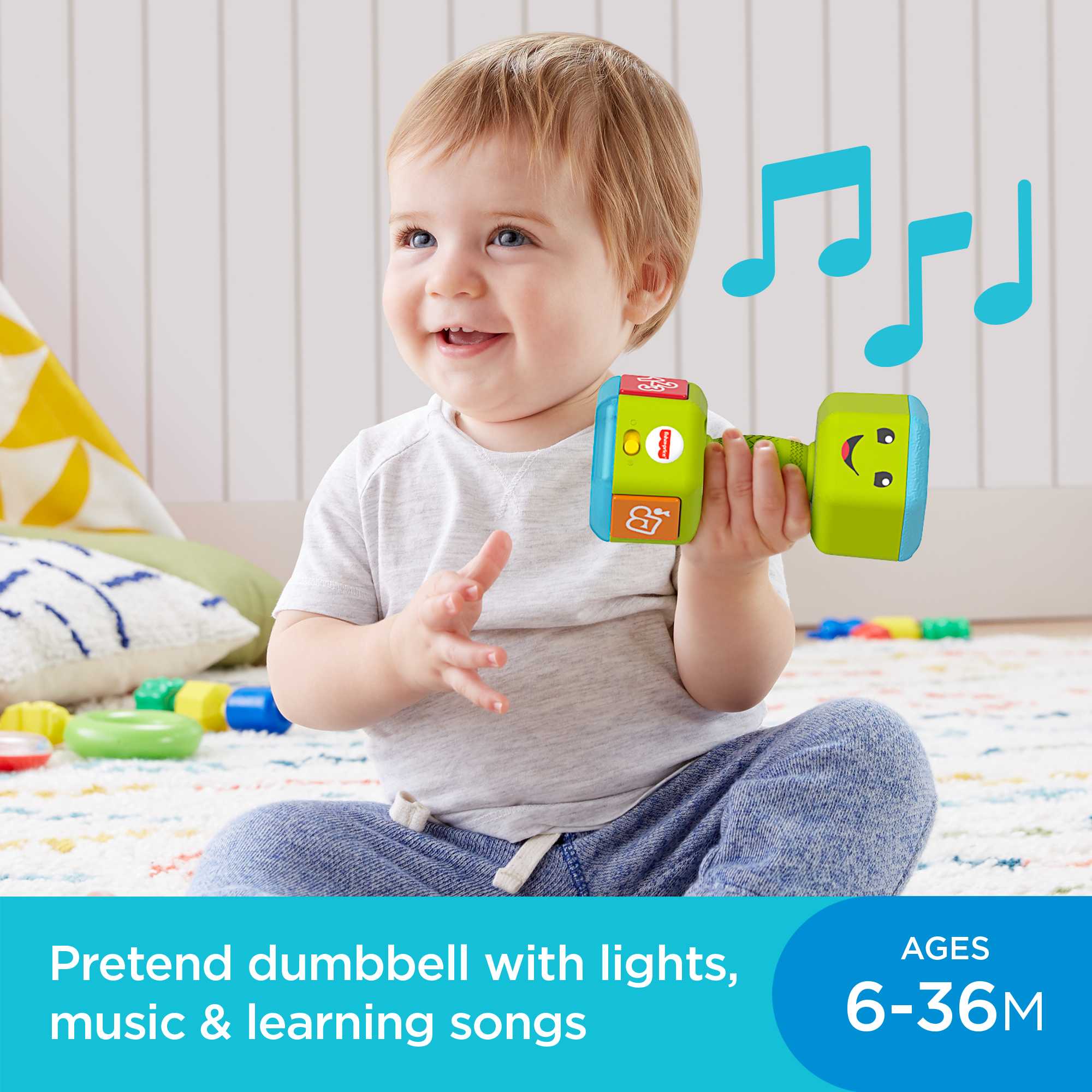 Fisher-Price Laugh & Learn Countin’ Reps Dumbbell Musical Rattle Toy For Infant & Toddler - Image 2