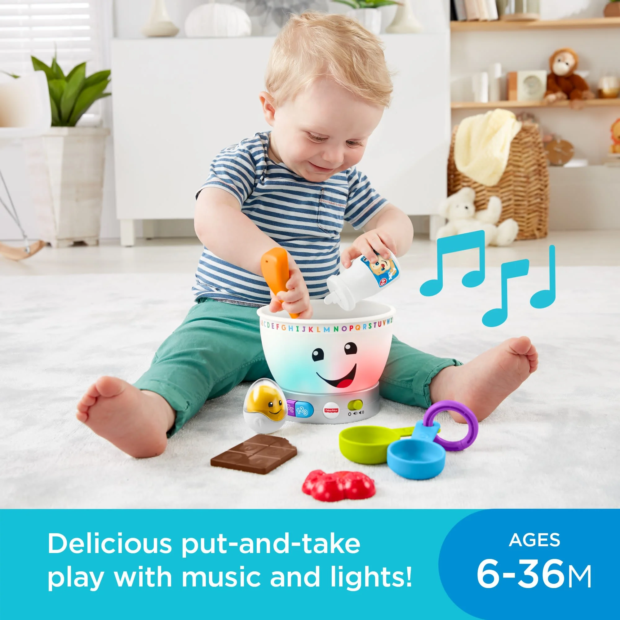 Fisher-Price Mixing Bowl Learning Toy With Lights Music And Pretend Food, Baby And Toddler Toy - Image 2