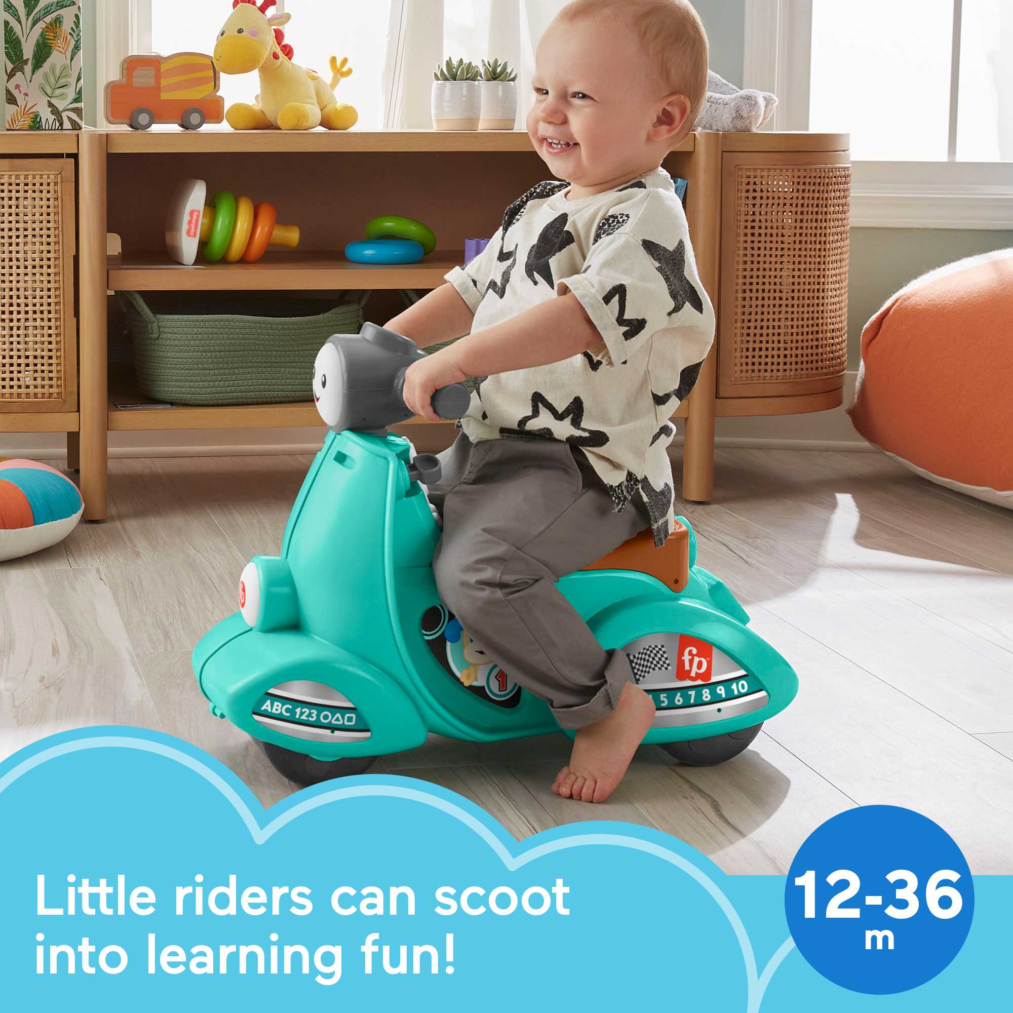 Fisher-Price Laugh & Learn Toddler Toy, Smart Stages Cruise Along Scooter Musical Ride-On - Image 2