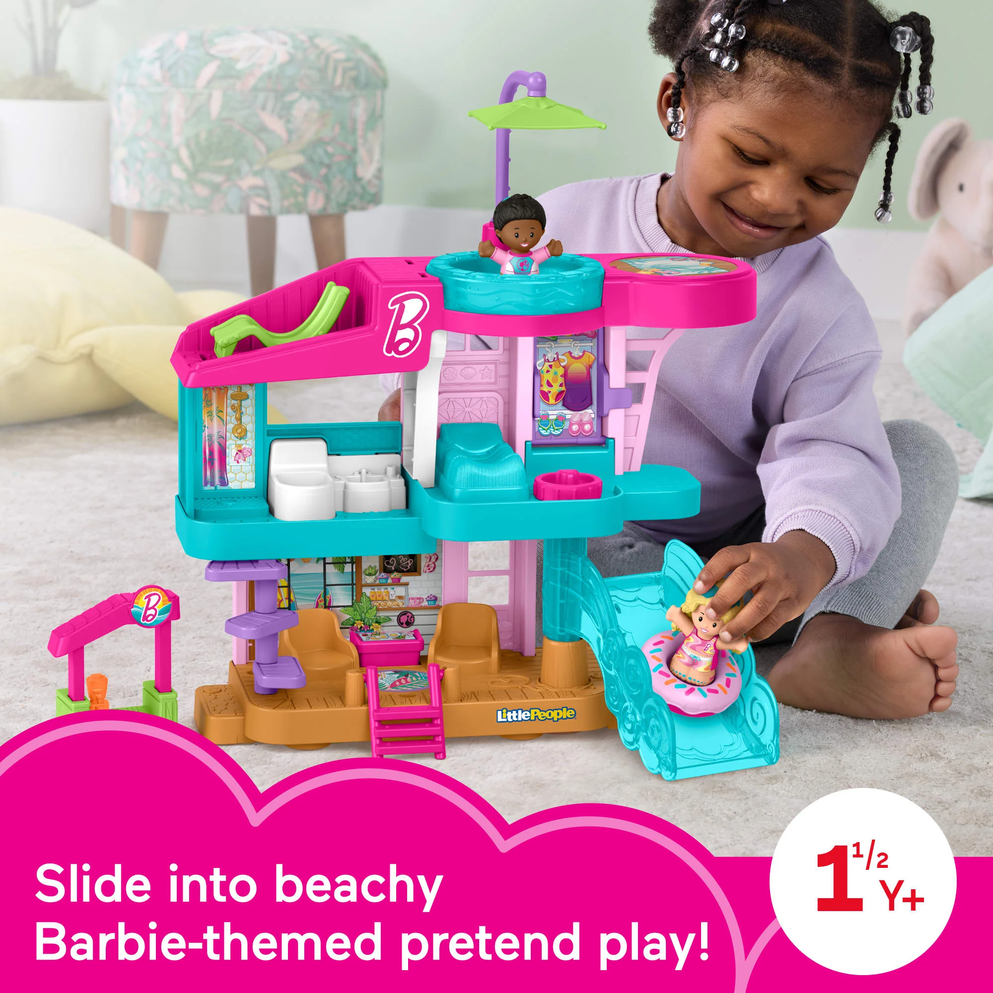 Fisher-Price Little People Barbie Beach House Toddler Playset With Figures & Accessories - Image 2