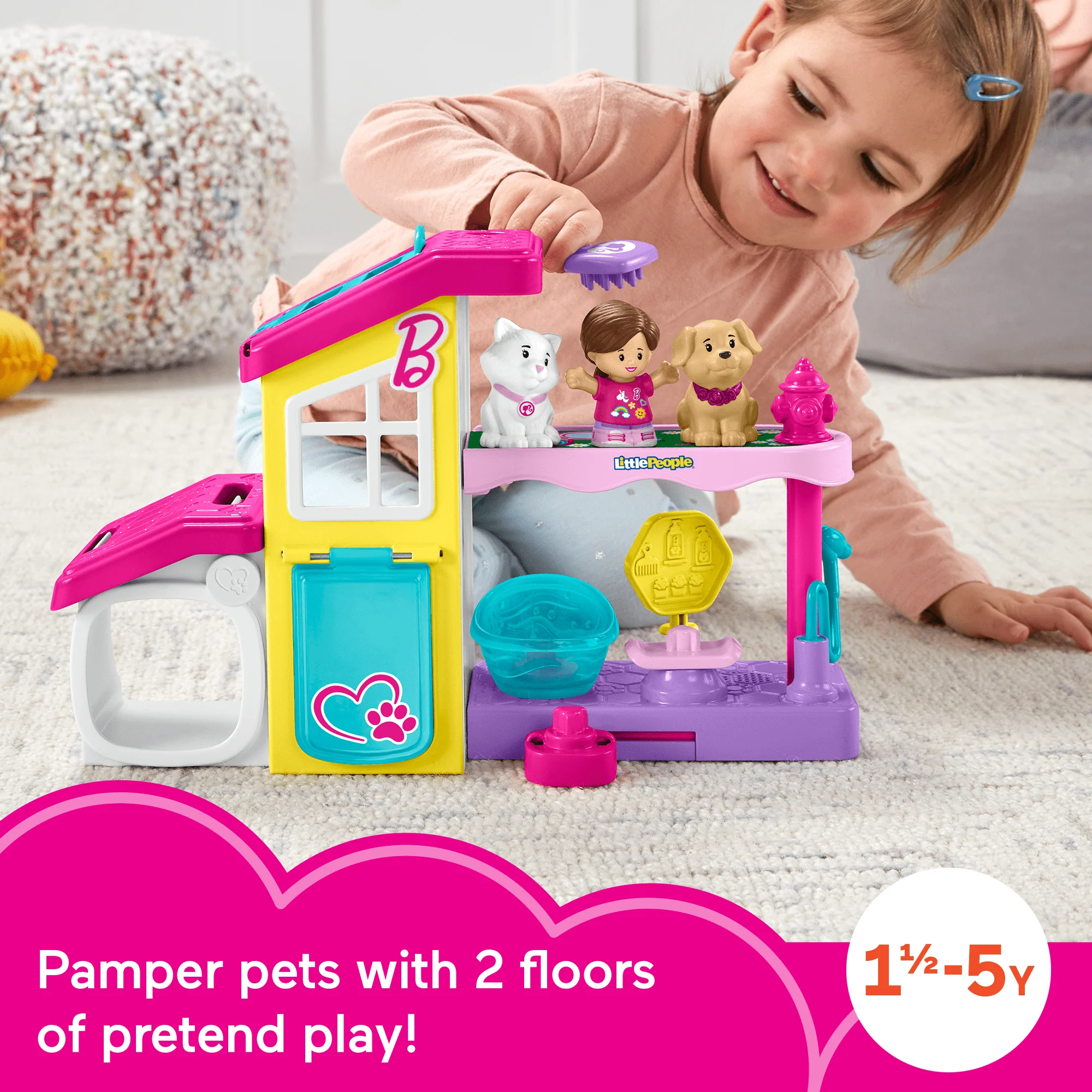Little People Barbie Playset With Music And Sounds, Play And Care Pet Spa, Toddler Toy, 4 Pieces - Image 2