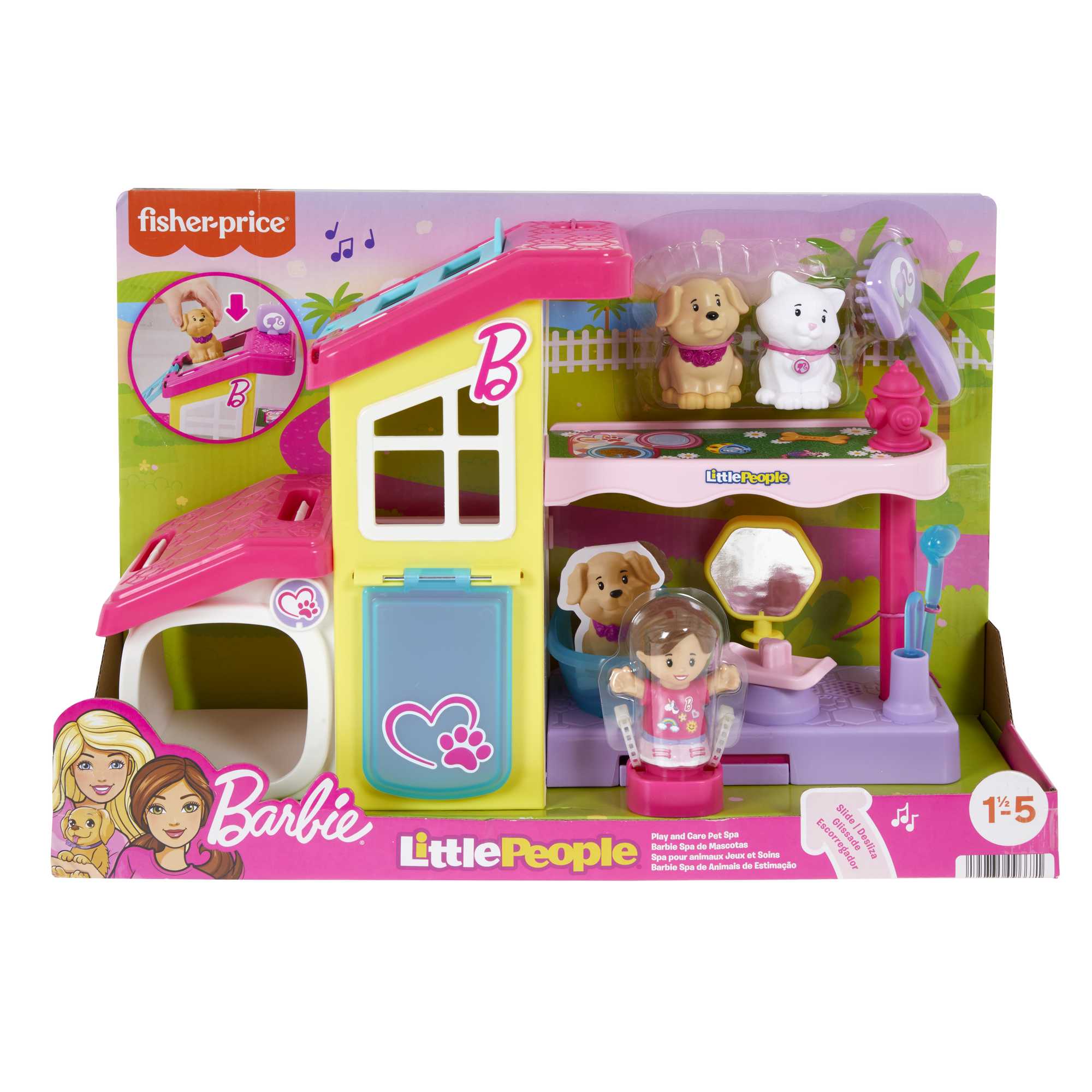 Little People Barbie Playset With Music And Sounds, Play And Care Pet Spa, Toddler Toy, 4 Pieces - Image 6