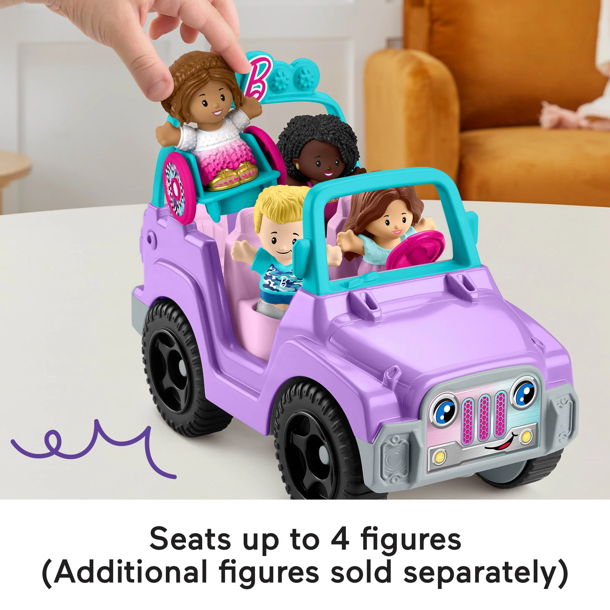 Little People Barbie Toy Car With Music Sounds And 2 Figures, Beach Cruiser, Toddler Toys - Image 4