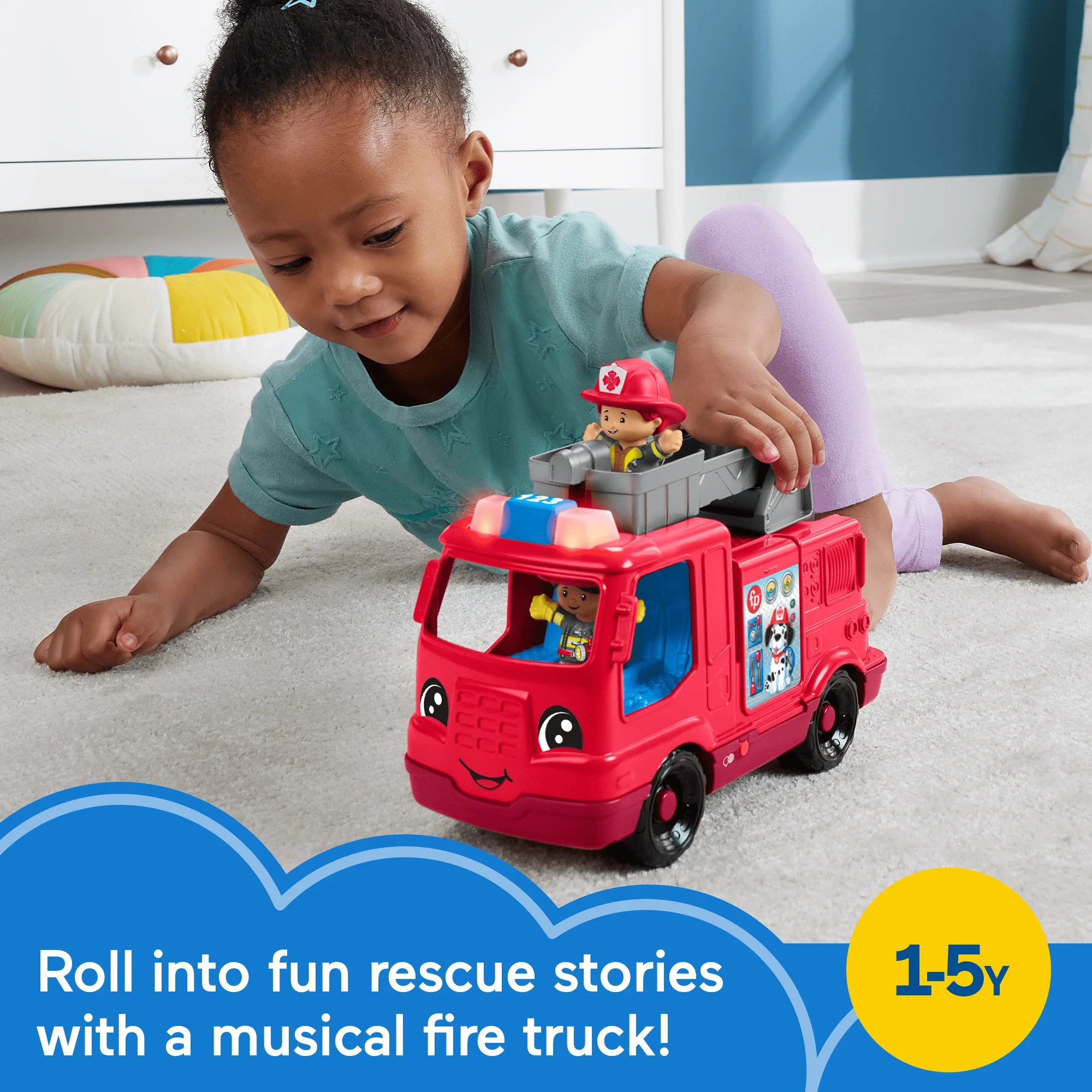 Fisher-Price Little People Fire Truck Musical Toddler Toy With Lights & 2 Figures, Multilanguage Version - Image 2