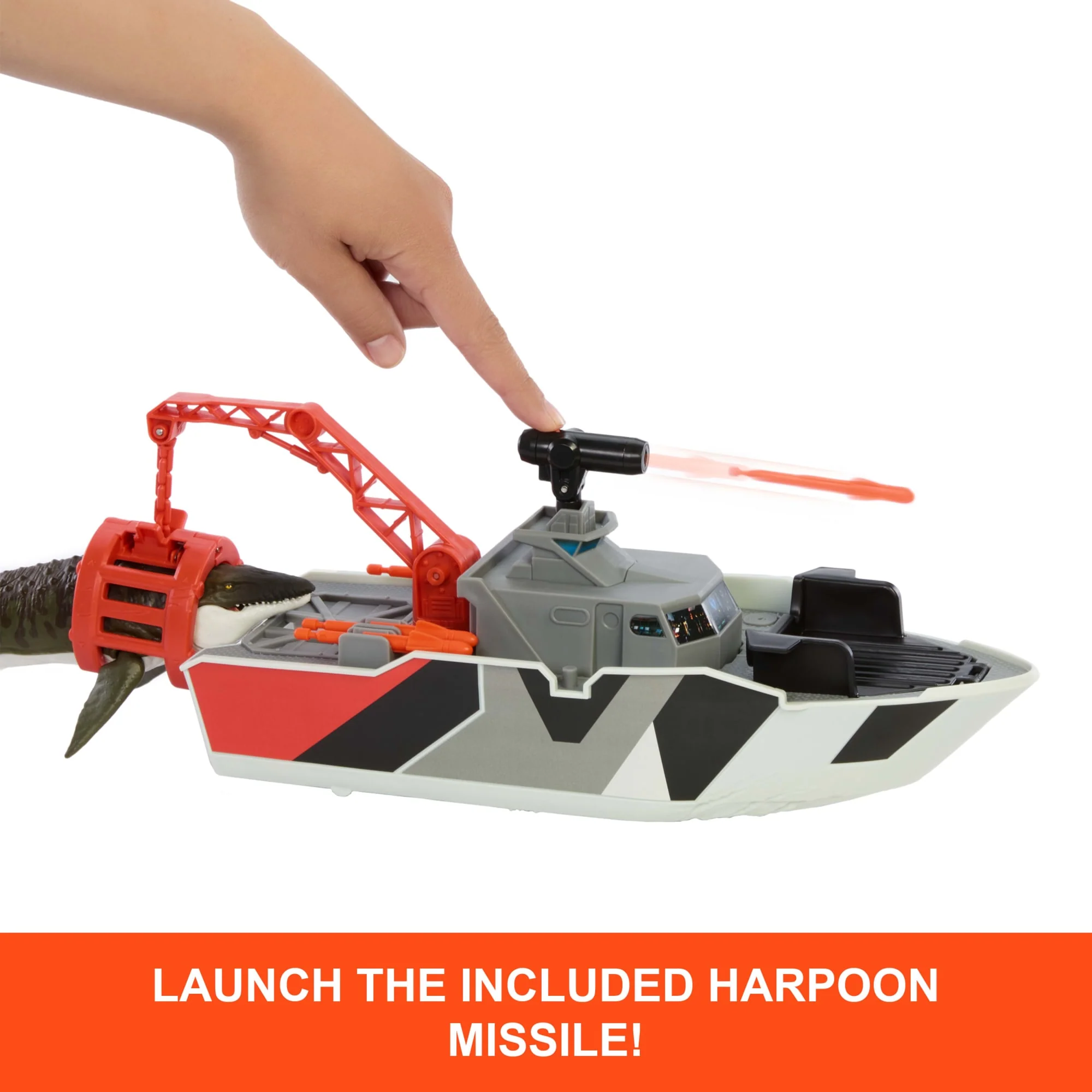 Matchbox Jurassic World Mosasaurus Rescue Action Boat Playset With Ship, Dino, Toy Car & Missiles - Image 2