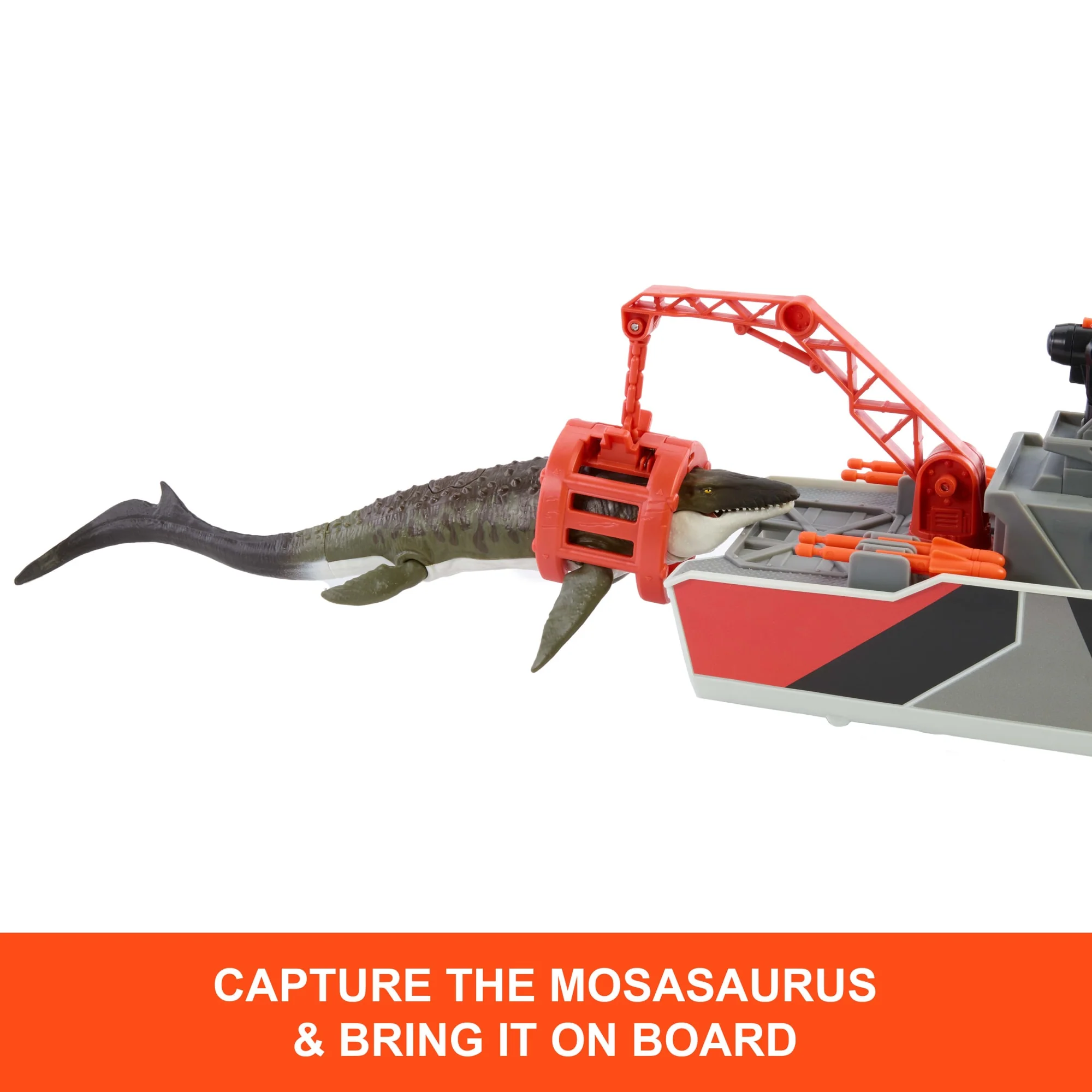 Matchbox Jurassic World Mosasaurus Rescue Action Boat Playset With Ship, Dino, Toy Car & Missiles - Image 3