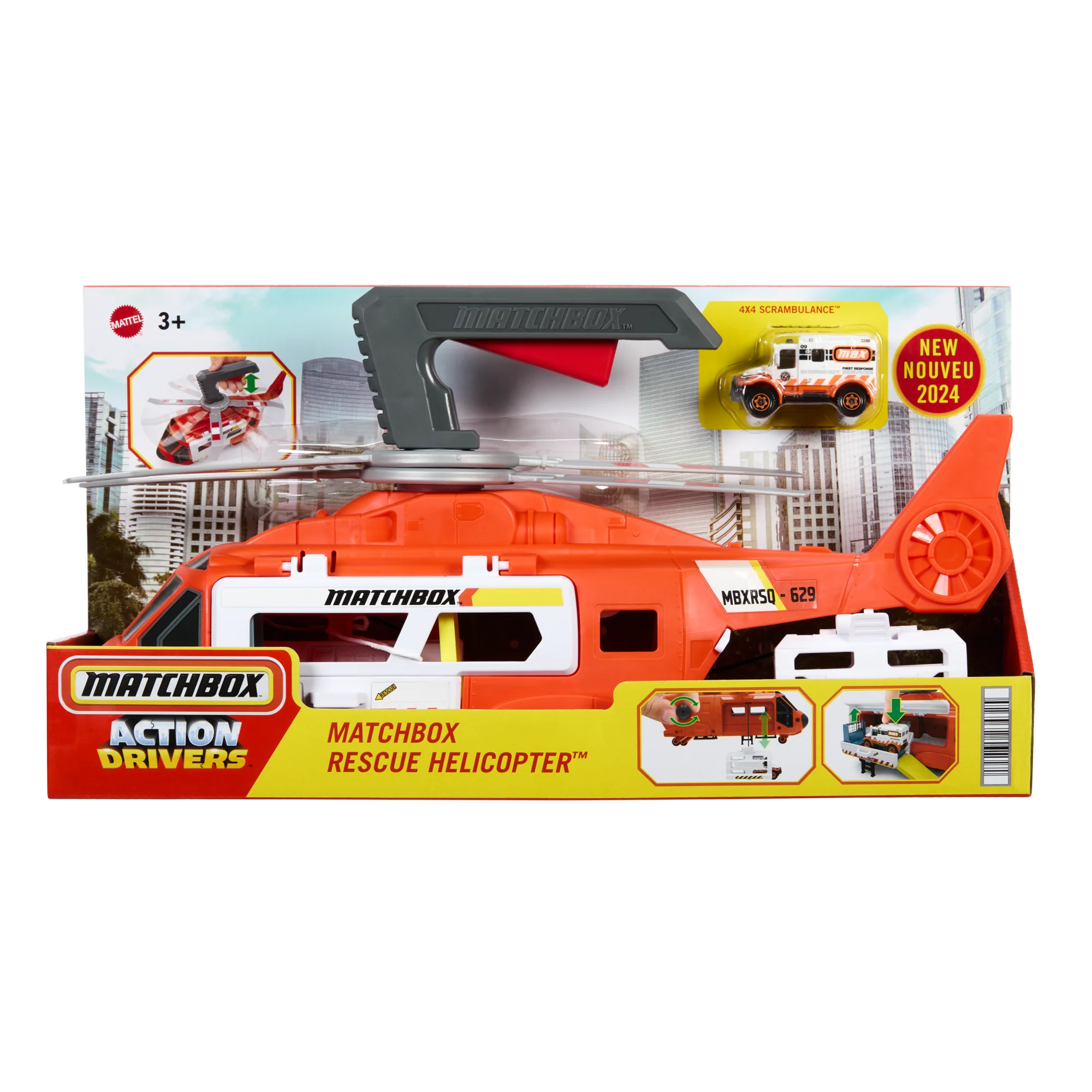 Matchbox Action Drivers Matchbox Rescue Helicopter,16-in Large-Scale Helicopter With 1:64 Scale Die-Cast Toy Ambulance - Image 5