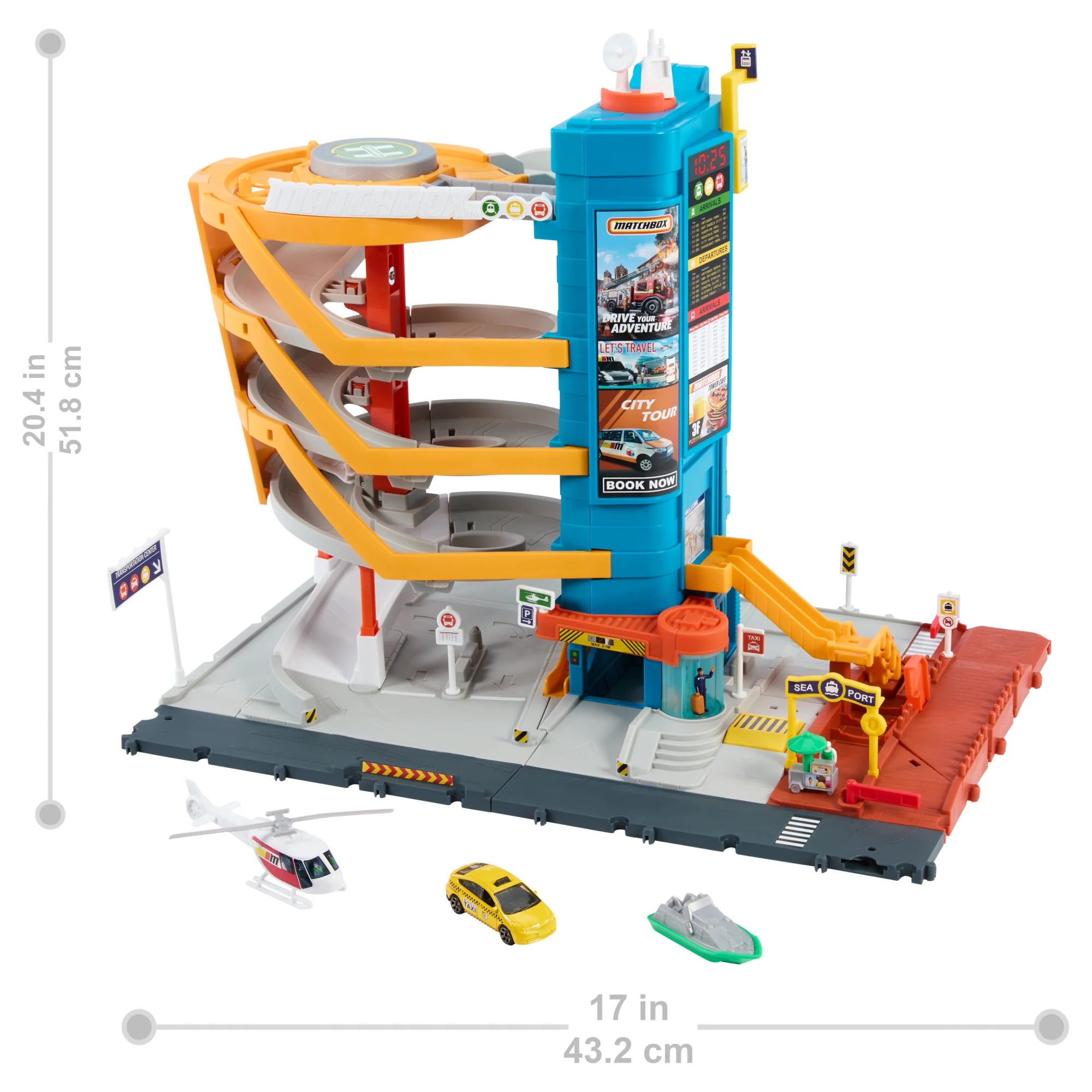 Matchbox Action Drivers Transportation Center With A 1:64 Scale Taxi, Boat & Helicopter Plus A Food Vendor Accessory (3 Vehicles, 1 Accessory) - Image 6