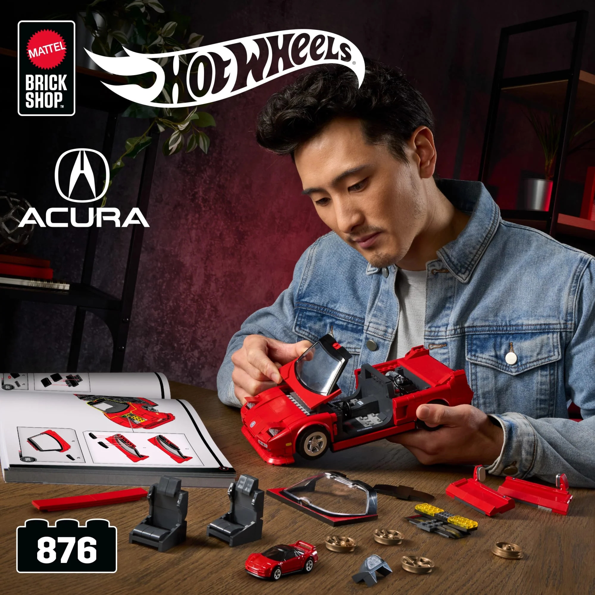 Mattel Brick Shop Hot Wheels ’90 Acura NSX Building Toy (876 Pieces), for Collectors - Image 2