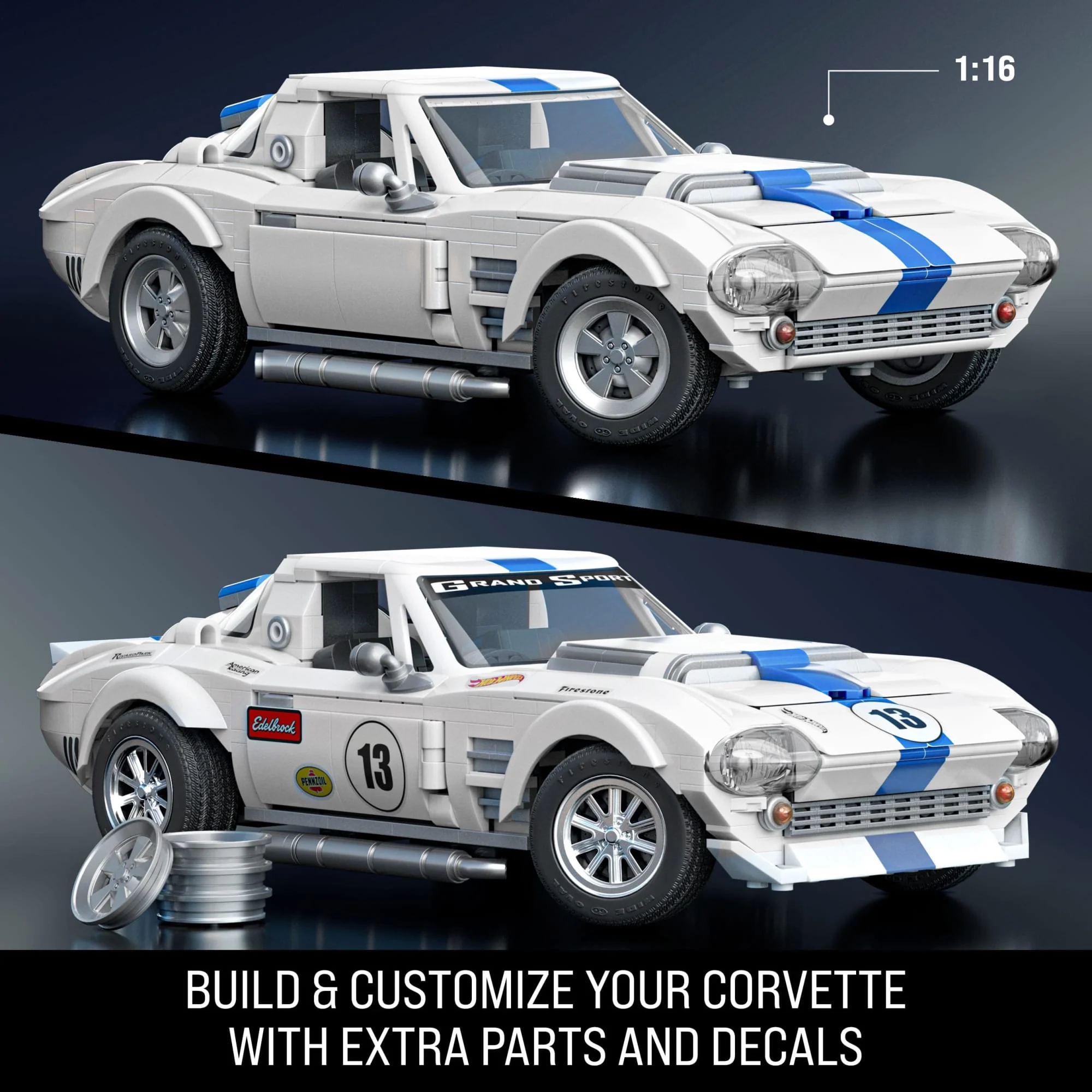 Mattel Brick Shop Hot Wheels Corvette Grand Sport Building Toy Kit (918 Pieces), for Collectors - Image 3
