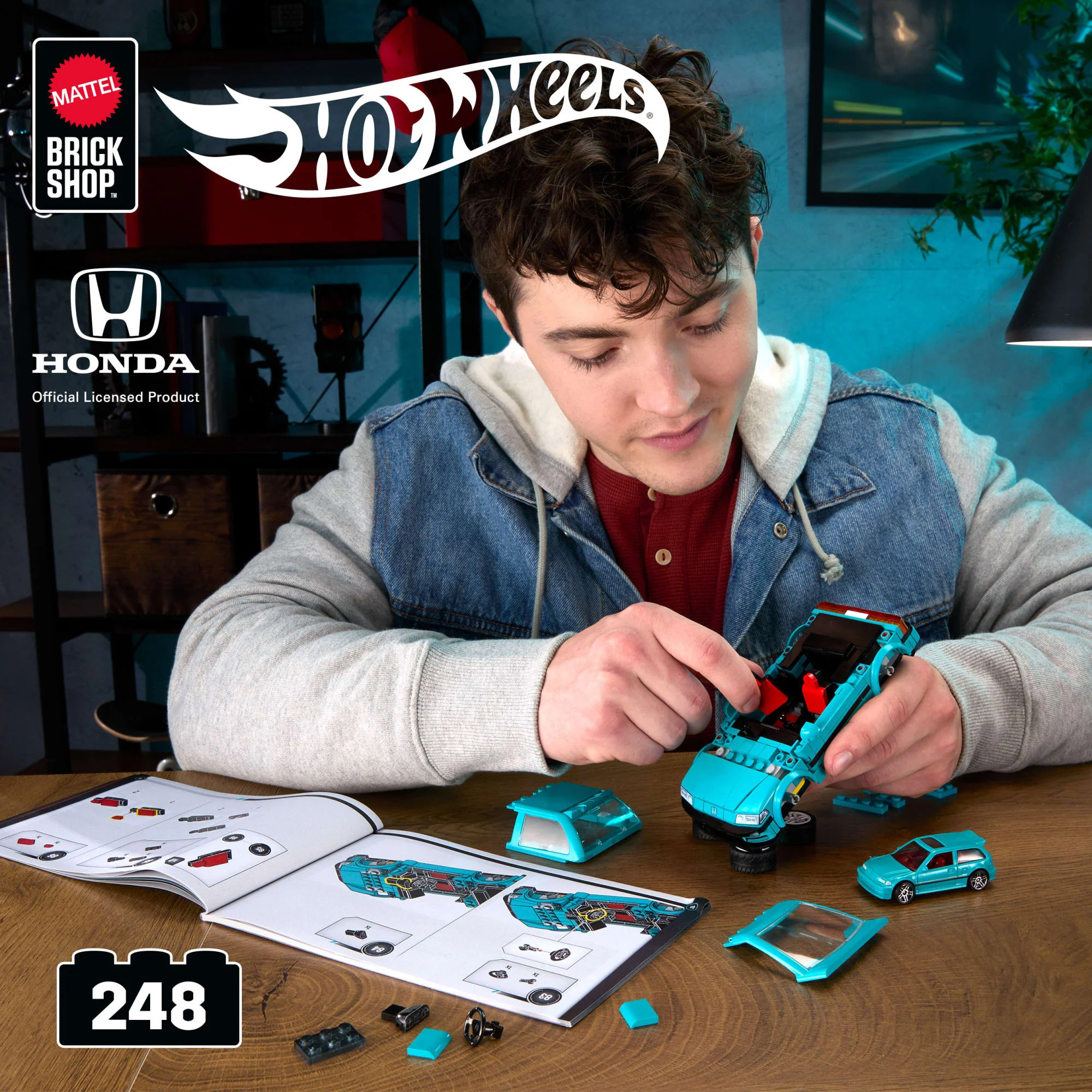Mattel Brick Shop Hot Wheels Custom ’90 Honda Civic Ef Building Toy Kit (248 Pieces), For Collectors - Image 2