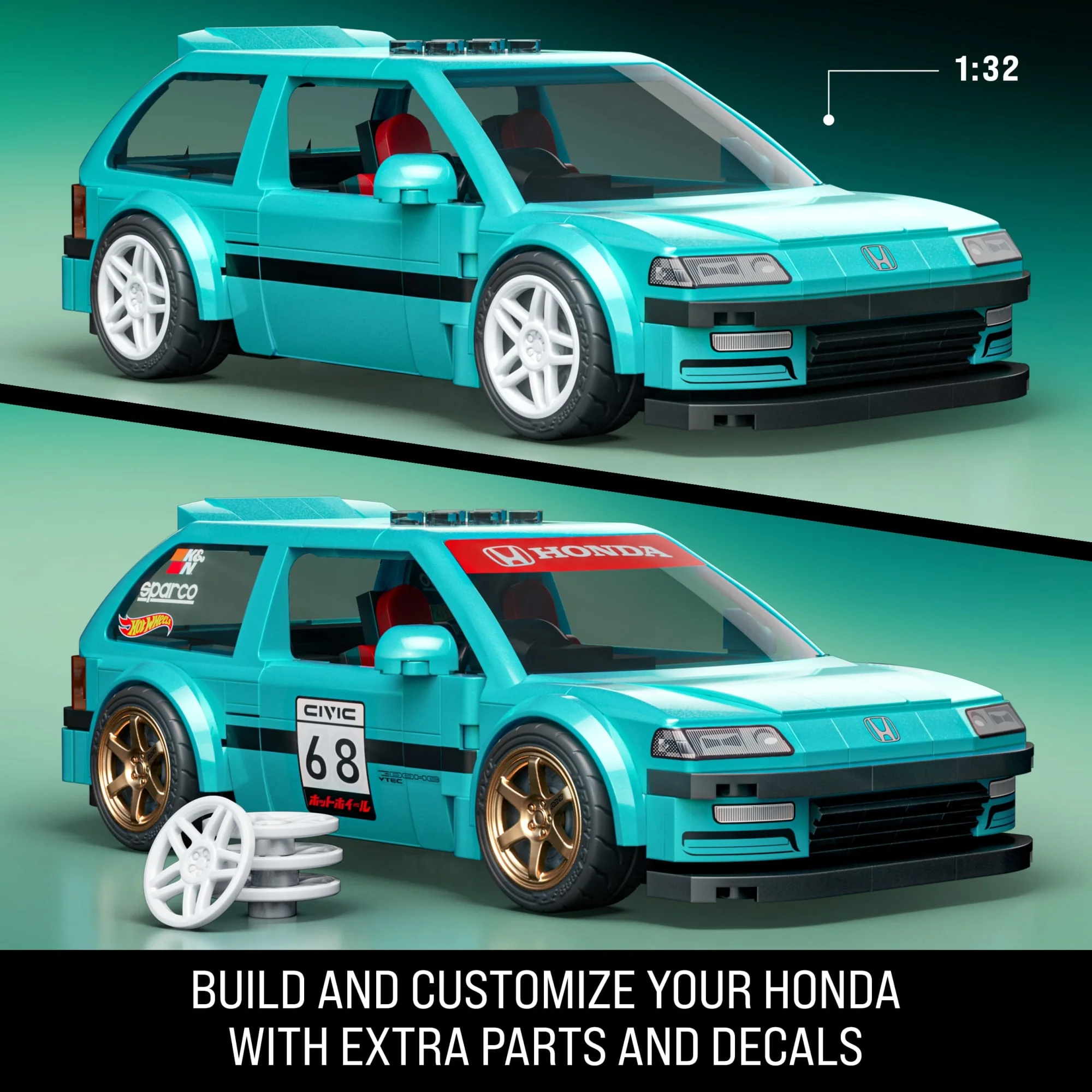 Mattel Brick Shop Hot Wheels Custom ’90 Honda Civic Ef Building Toy Kit (248 Pieces), For Collectors - Image 3
