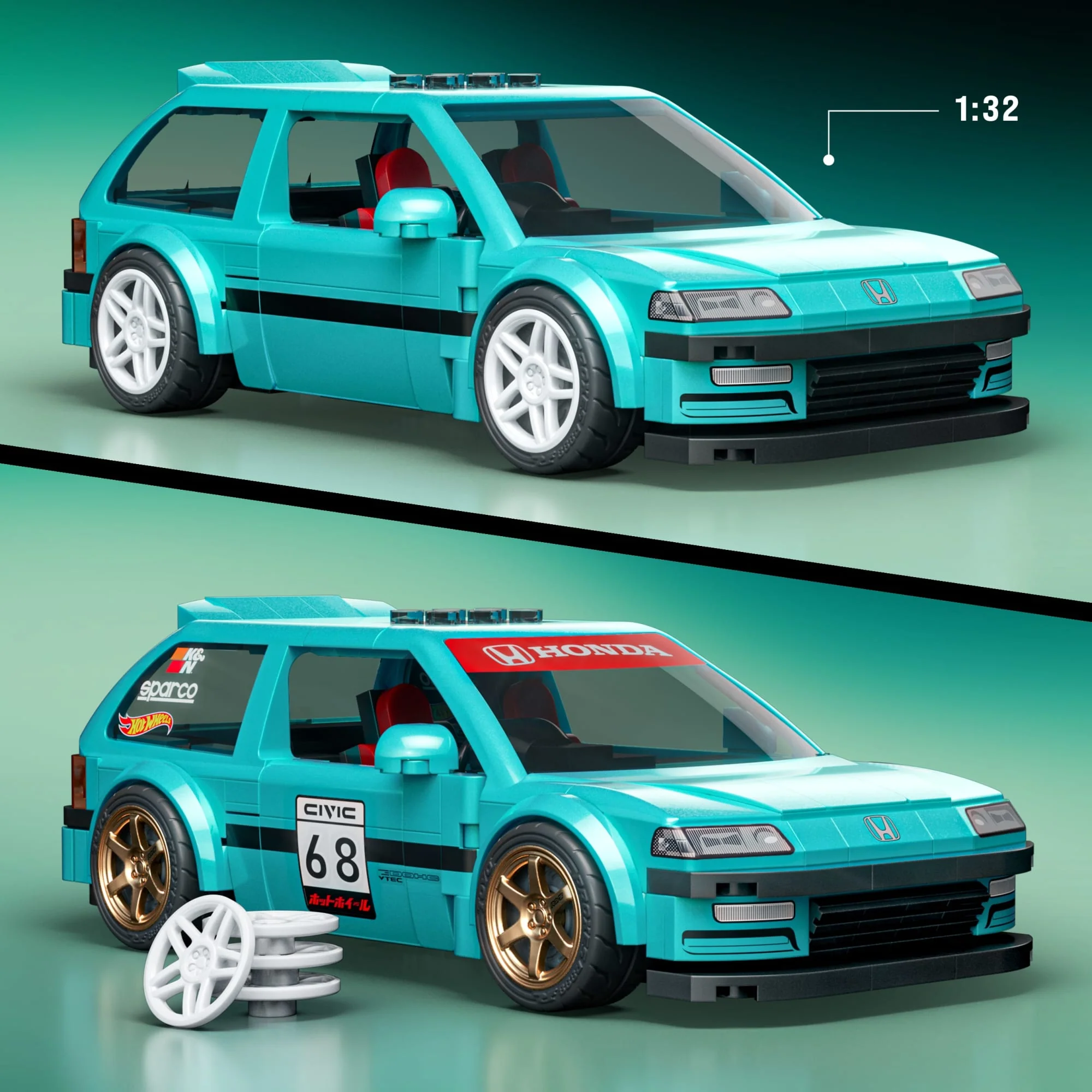 Mattel Brick Shop Hot Wheels Jogo de Construção Speed Custom '90 Honda Civic EF - Image 3