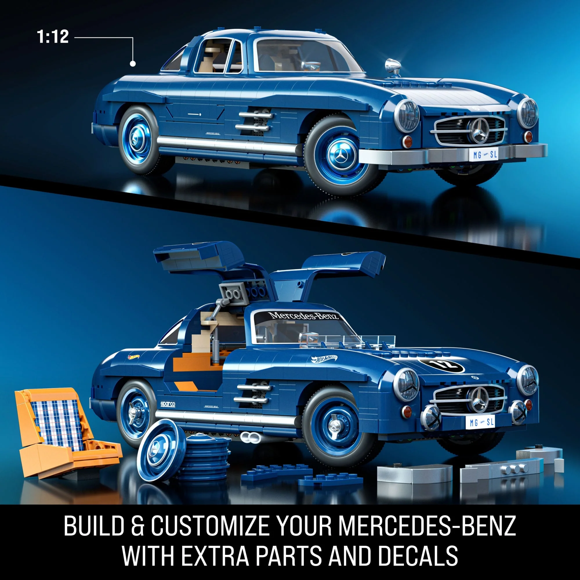 Mattel Brick Shop Hot Wheels Mercedes-Benz 300 SL Building Toy Kit (1600 Pieces), for Collectors - Image 3