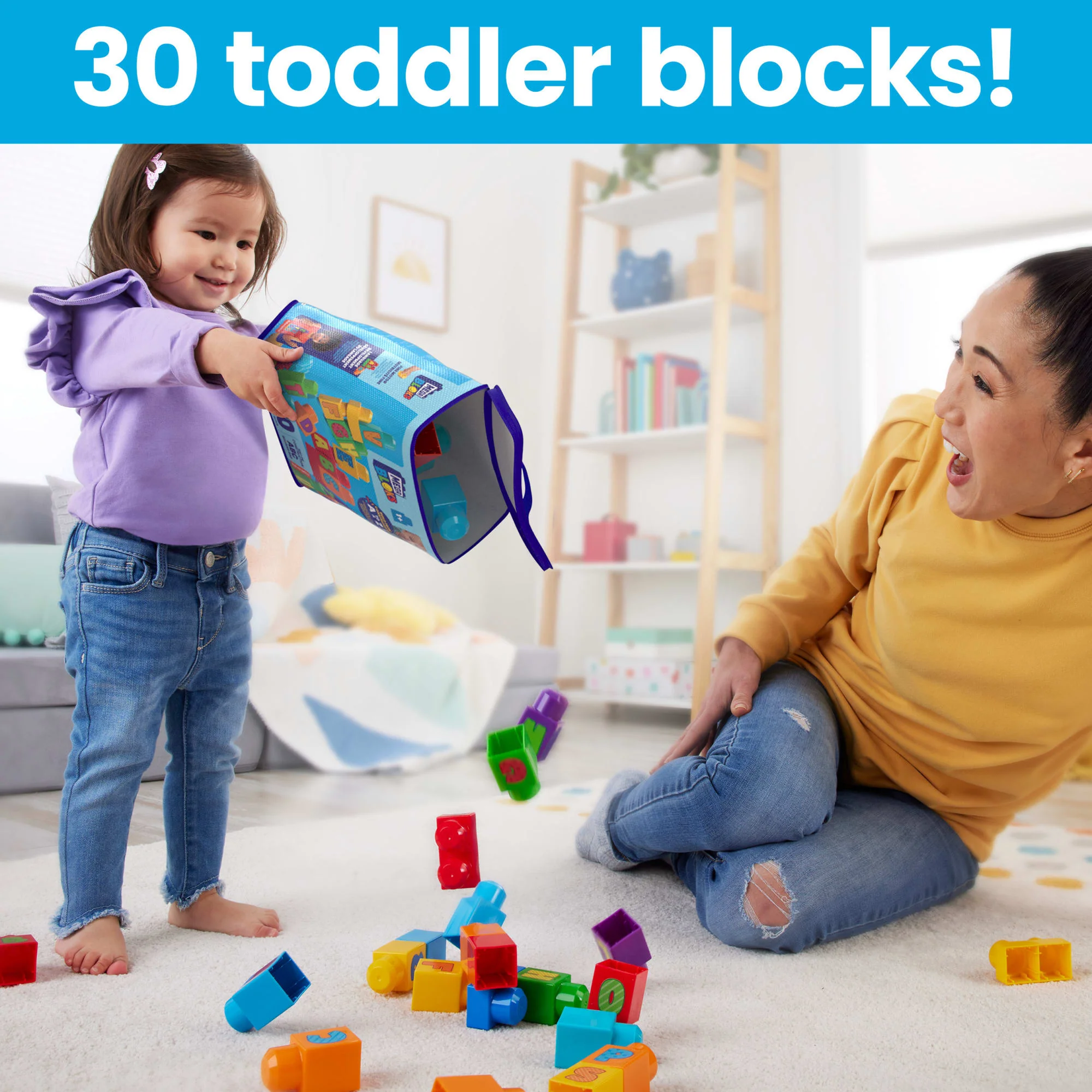 MEGA Bloks Fisher-Price ABC Building Bag Block Toy With Storage (30 Pieces) For Toddler - Image 5
