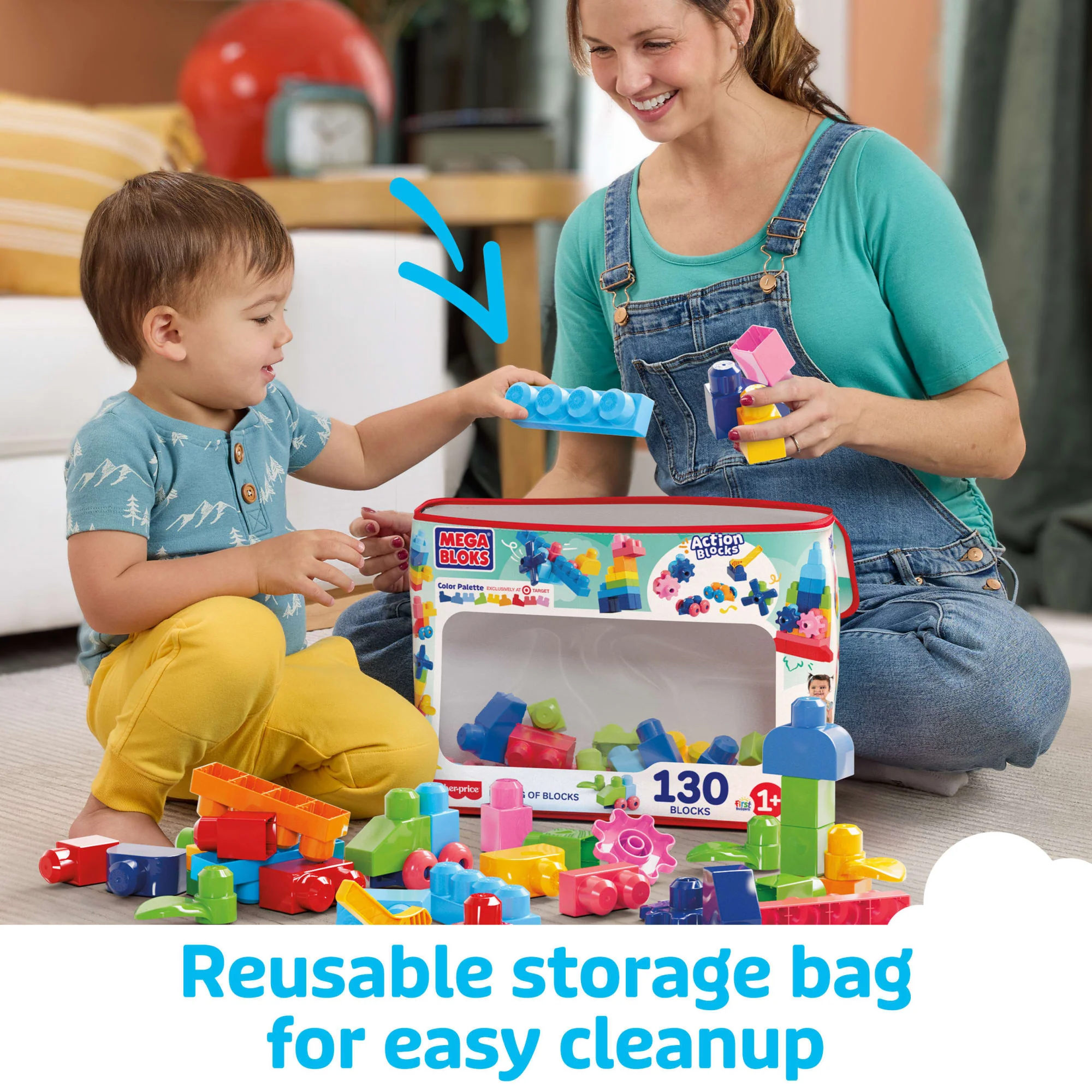 MEGA BLOKS First Builders Big Bag Of Blocks Toy Blocks With Storage Bag (130 Pieces) For Toddler - Image 6