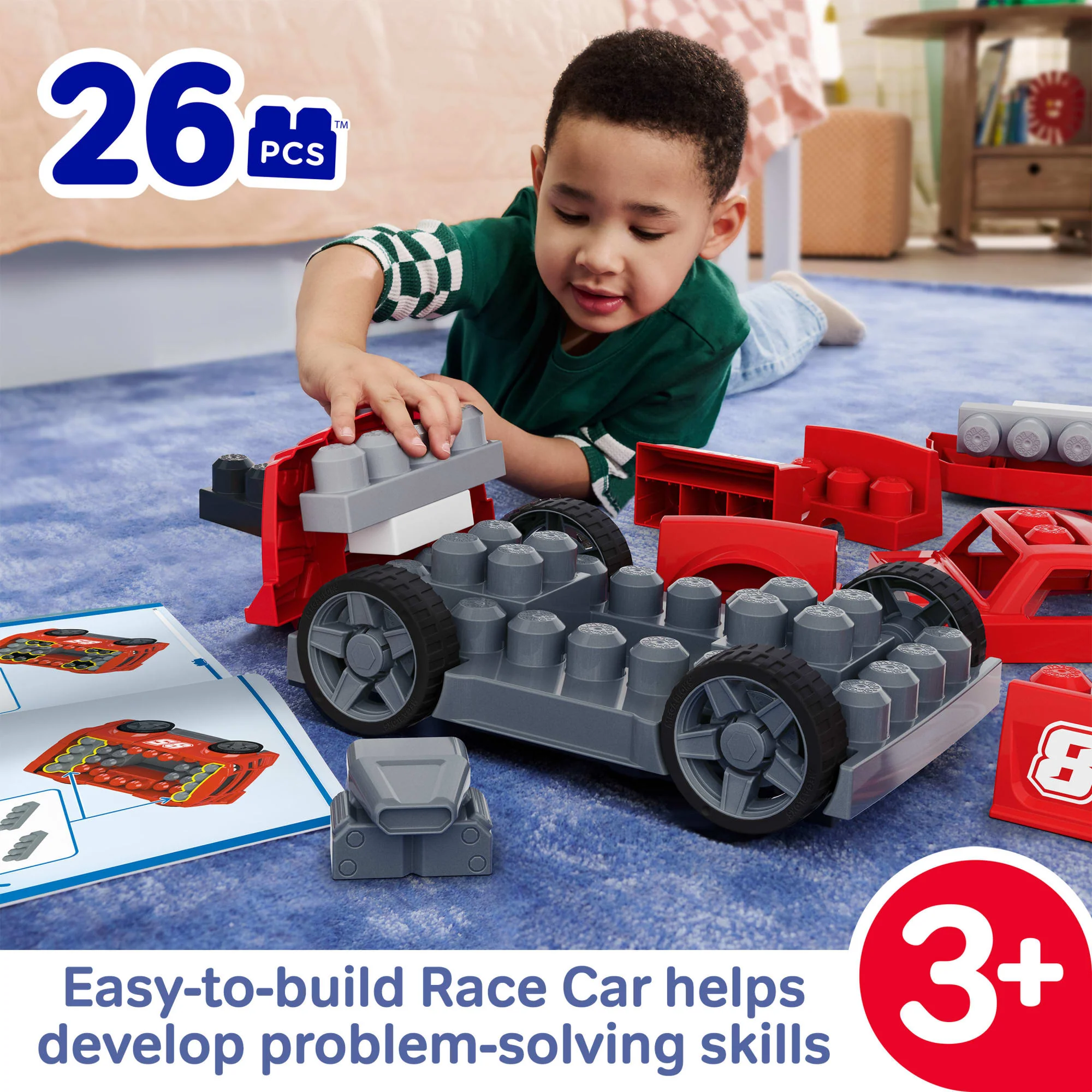 MEGA BLOKS Build & Go Race Car Block Toy With Rolling Wheels (26 Pieces) For Kids - Image 2