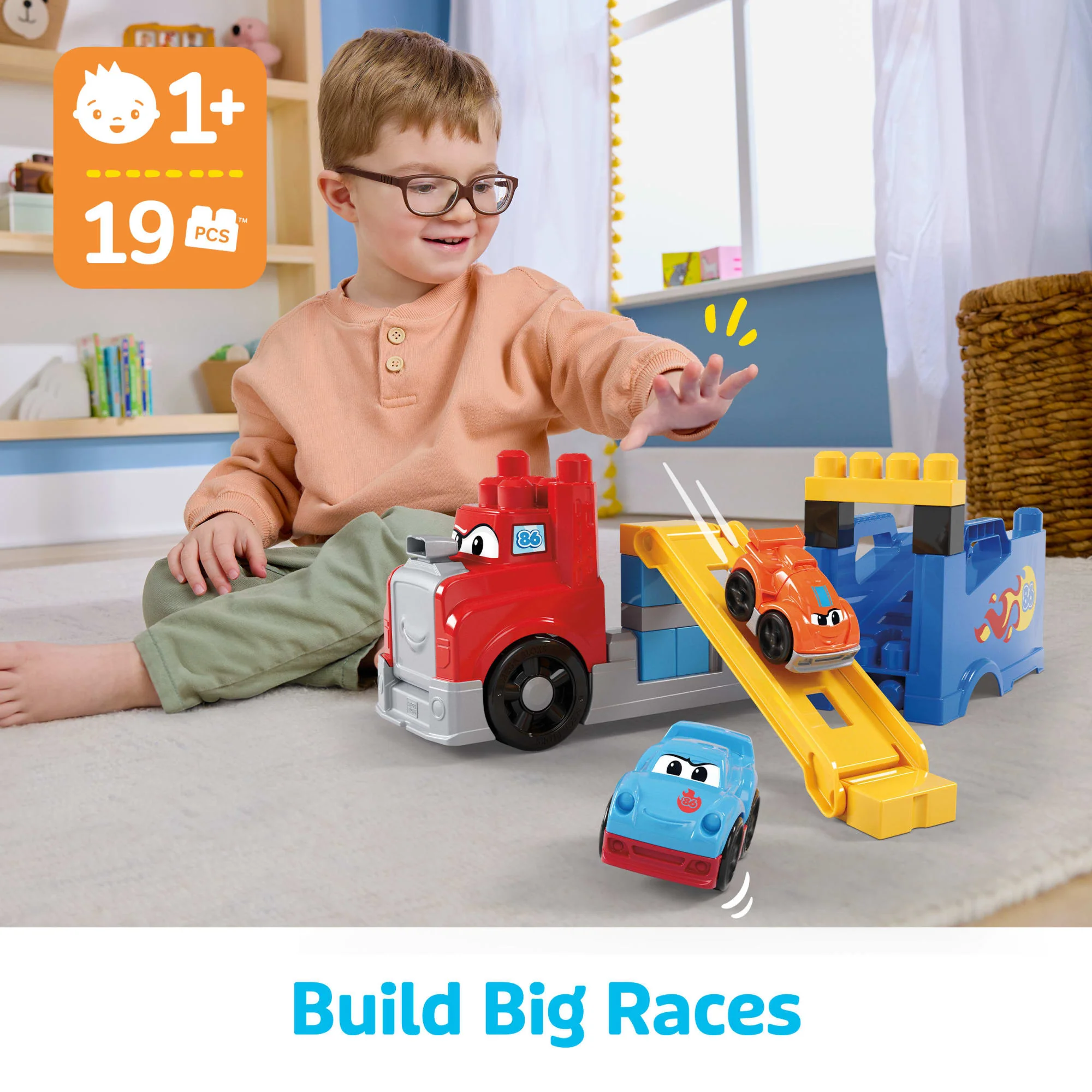 MEGA Bloks First Builders Build & Race Rig Toy Blocks (19 Pieces) For Toddler - Image 2
