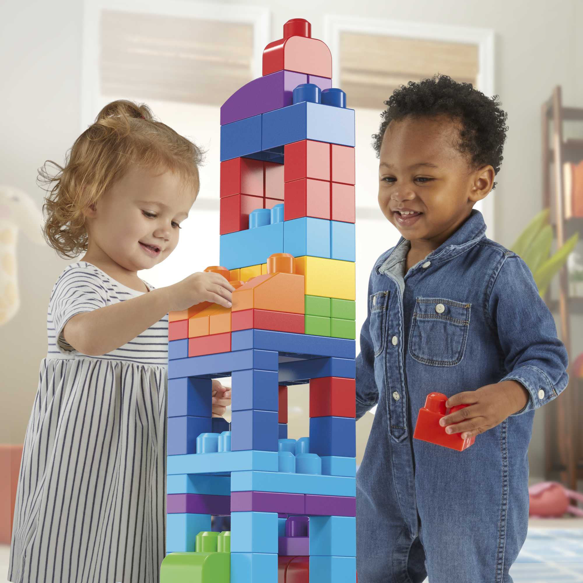MEGA Bloks Fisher-Price Toy Blocks Blue Big Building Bag With Storage (80 Pieces) For Toddler - Image 2