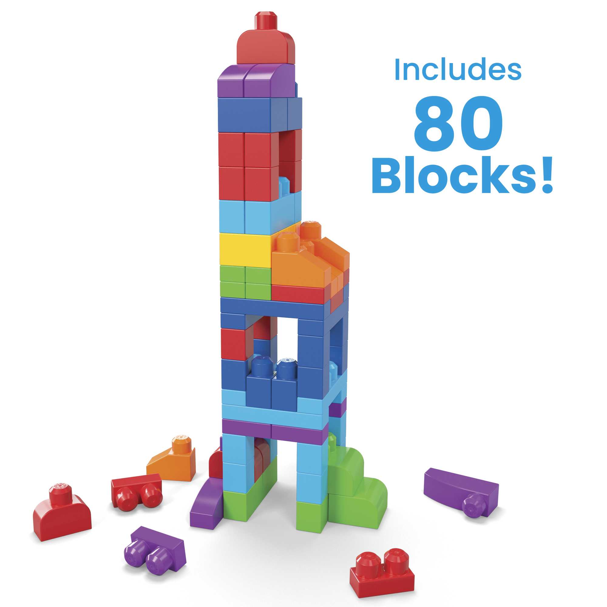 MEGA Bloks Fisher-Price Toy Blocks Blue Big Building Bag With Storage (80 Pieces) For Toddler - Image 3