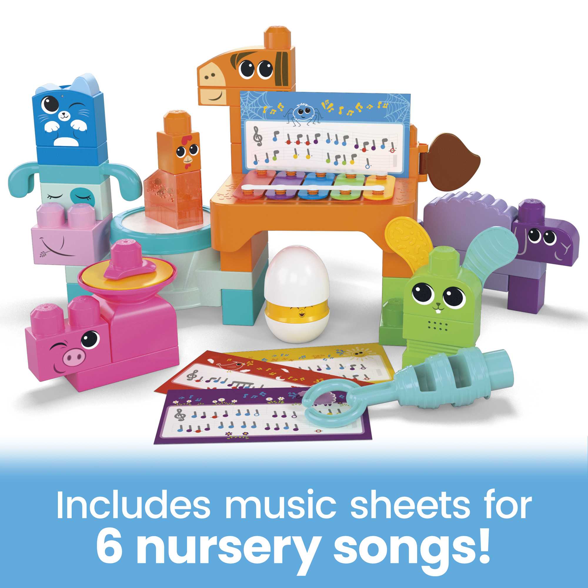 MEGA Bloks Fisher Price Musical Farm Band Sensory Block Toy (45 Pieces) For Toddler - Image 6