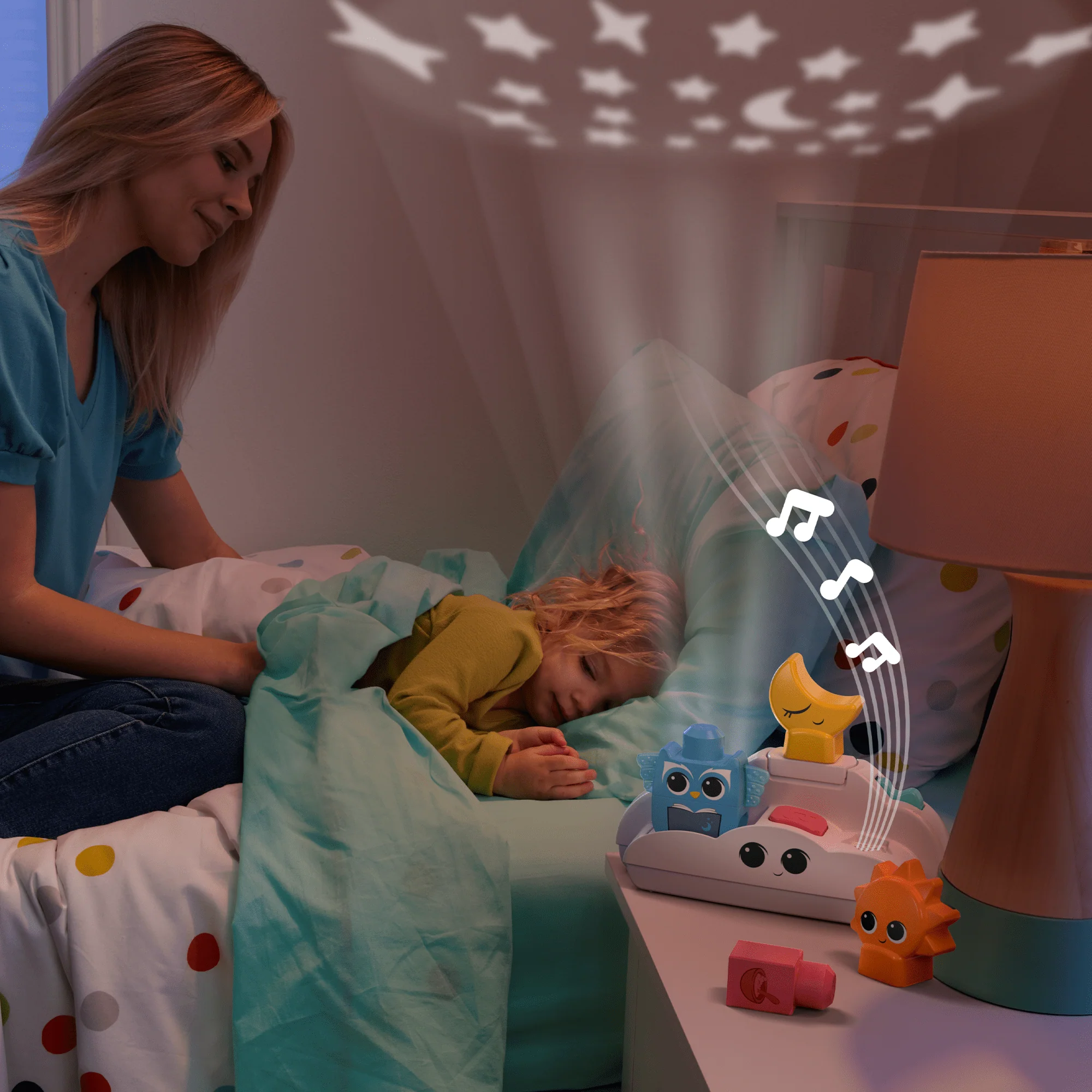 MEGA BLOKS Fisher- Price Rise & Snooze Night Light Sensory Block Toy (30 Pieces) For Toddler - Image 2