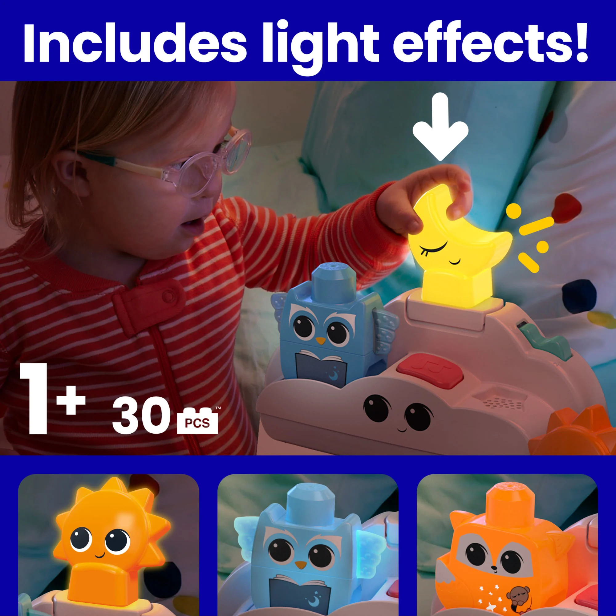 MEGA BLOKS Fisher- Price Rise & Snooze Night Light Sensory Block Toy (30 Pieces) For Toddler - Image 4