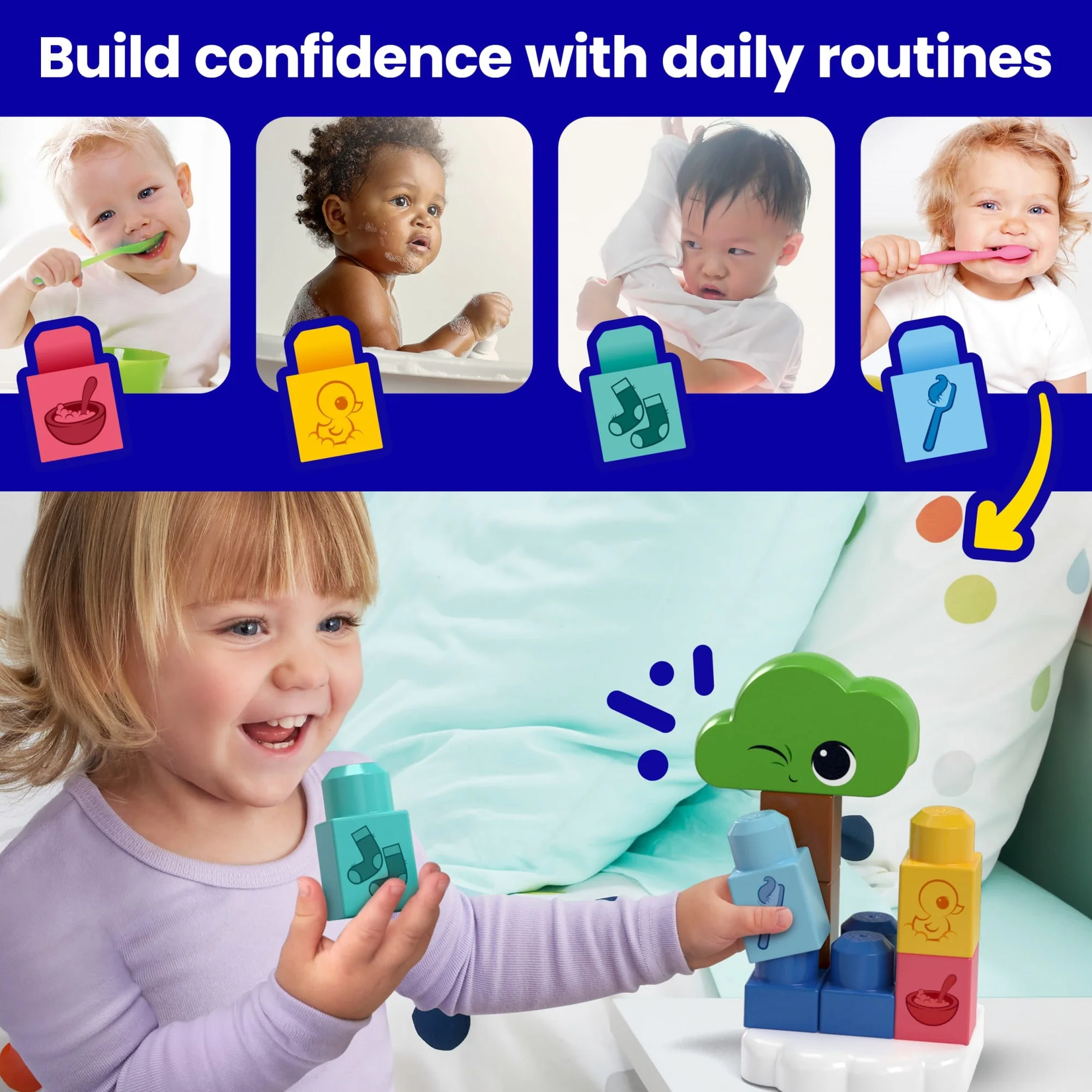 MEGA BLOKS Fisher- Price Rise & Snooze Night Light Sensory Block Toy (30 Pieces) For Toddler - Image 5
