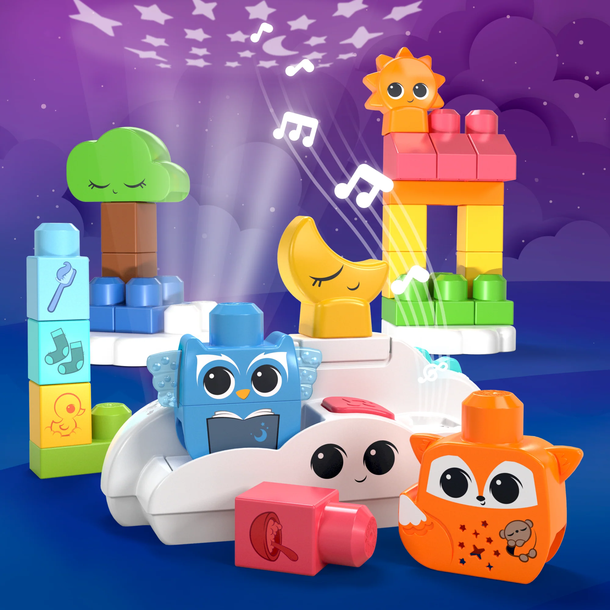 MEGA BLOKS Fisher- Price Rise & Snooze Night Light Sensory Block Toy (30 Pieces) For Toddler - Image 6