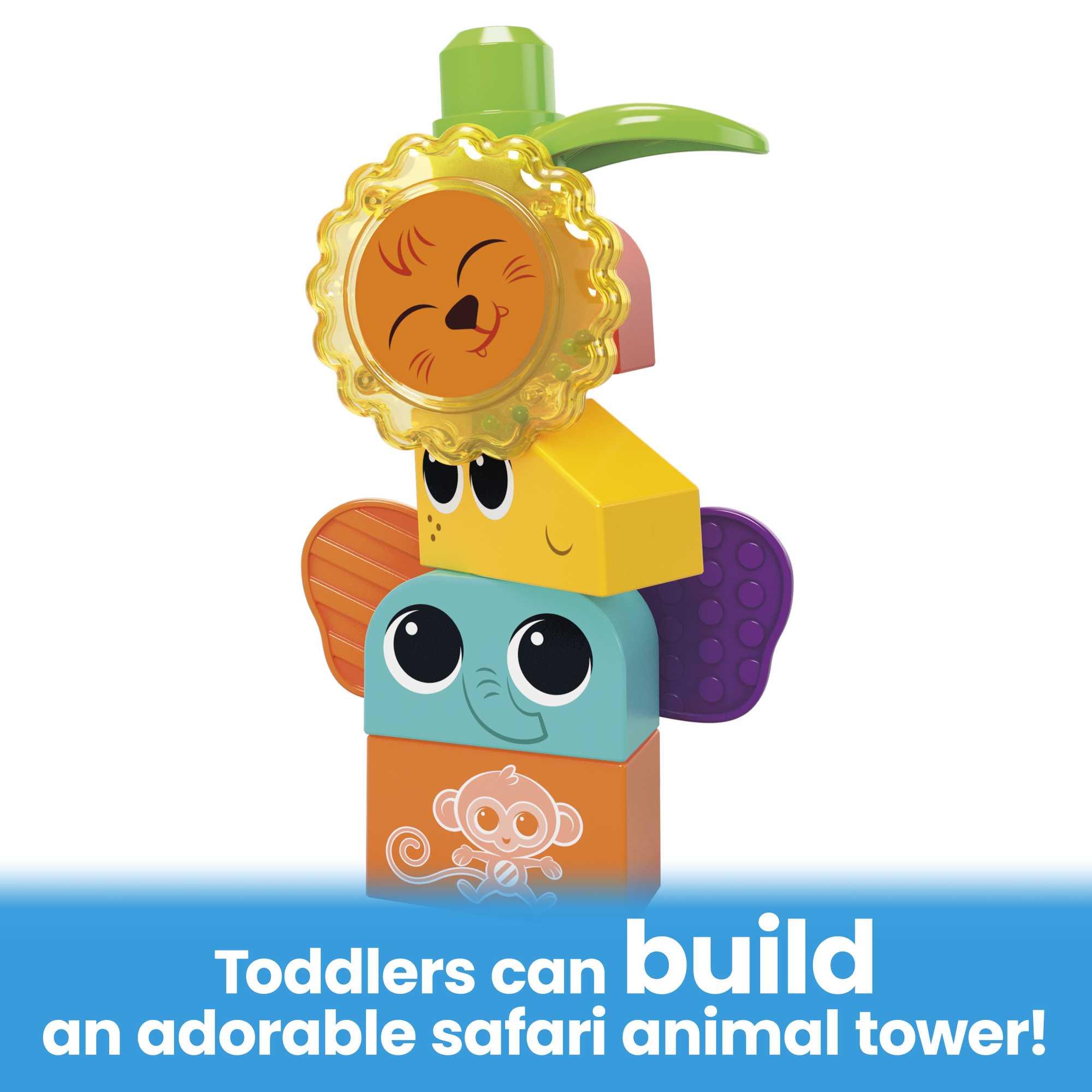 MEGA Bloks Rock N Rattle Safari Sensory Building Toys For Toddlers 1-3 (15 Pcs) - Image 3