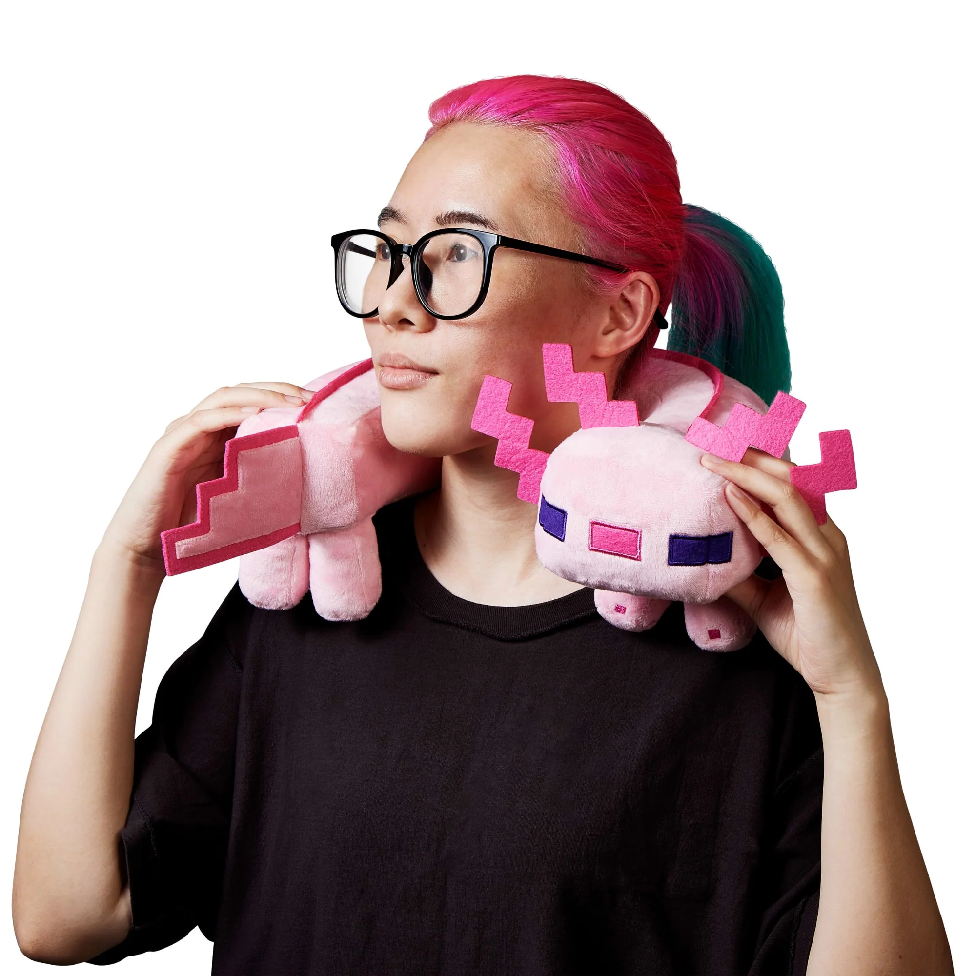 Minecraft Axolotl Neck Pillow, Plush Toy With Sound Feature, Curved To Stay in Place - Image 2