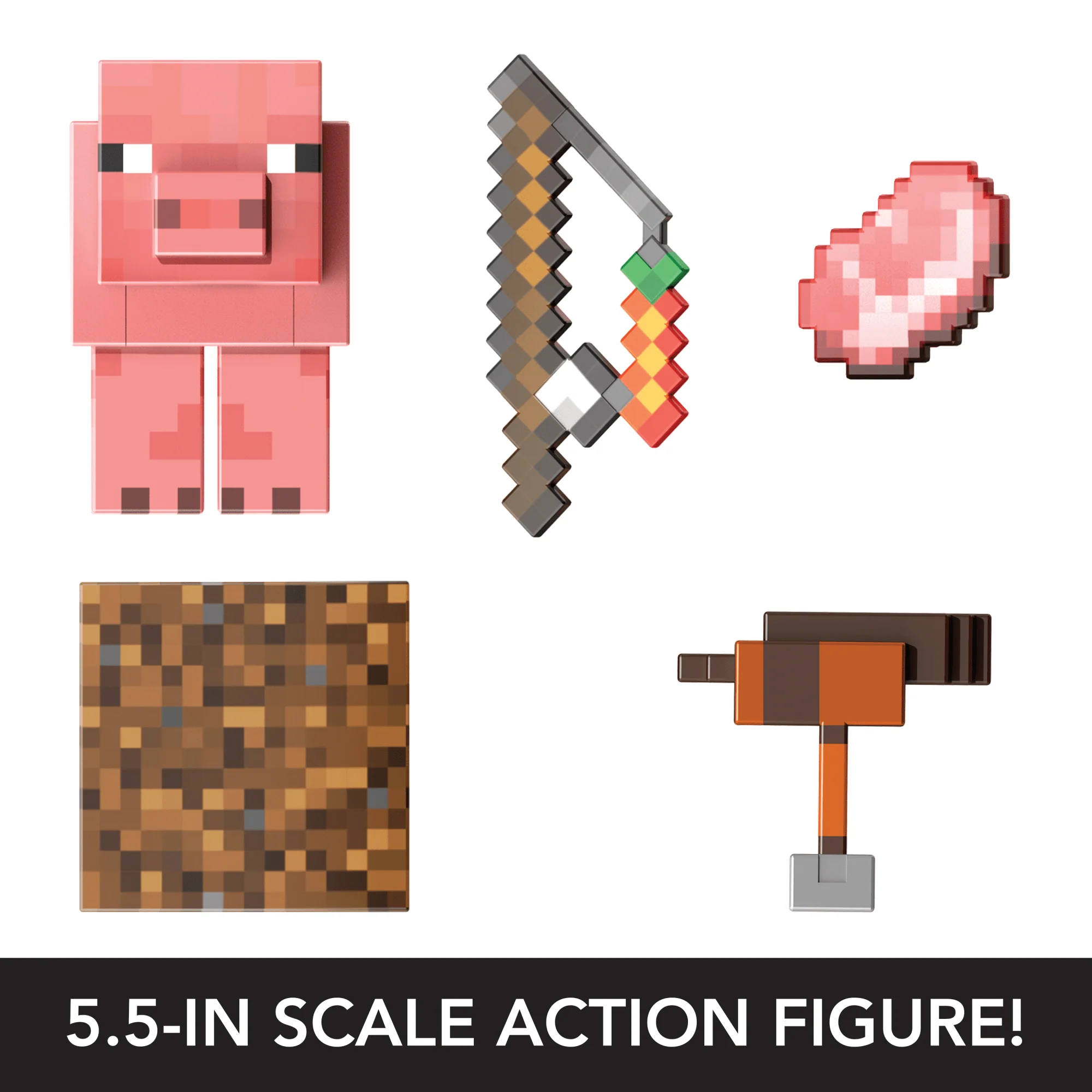 Minecraft Diamond Level Pig Action Figure, 4 Accessories, 5.5-in Collector Scale - Image 3