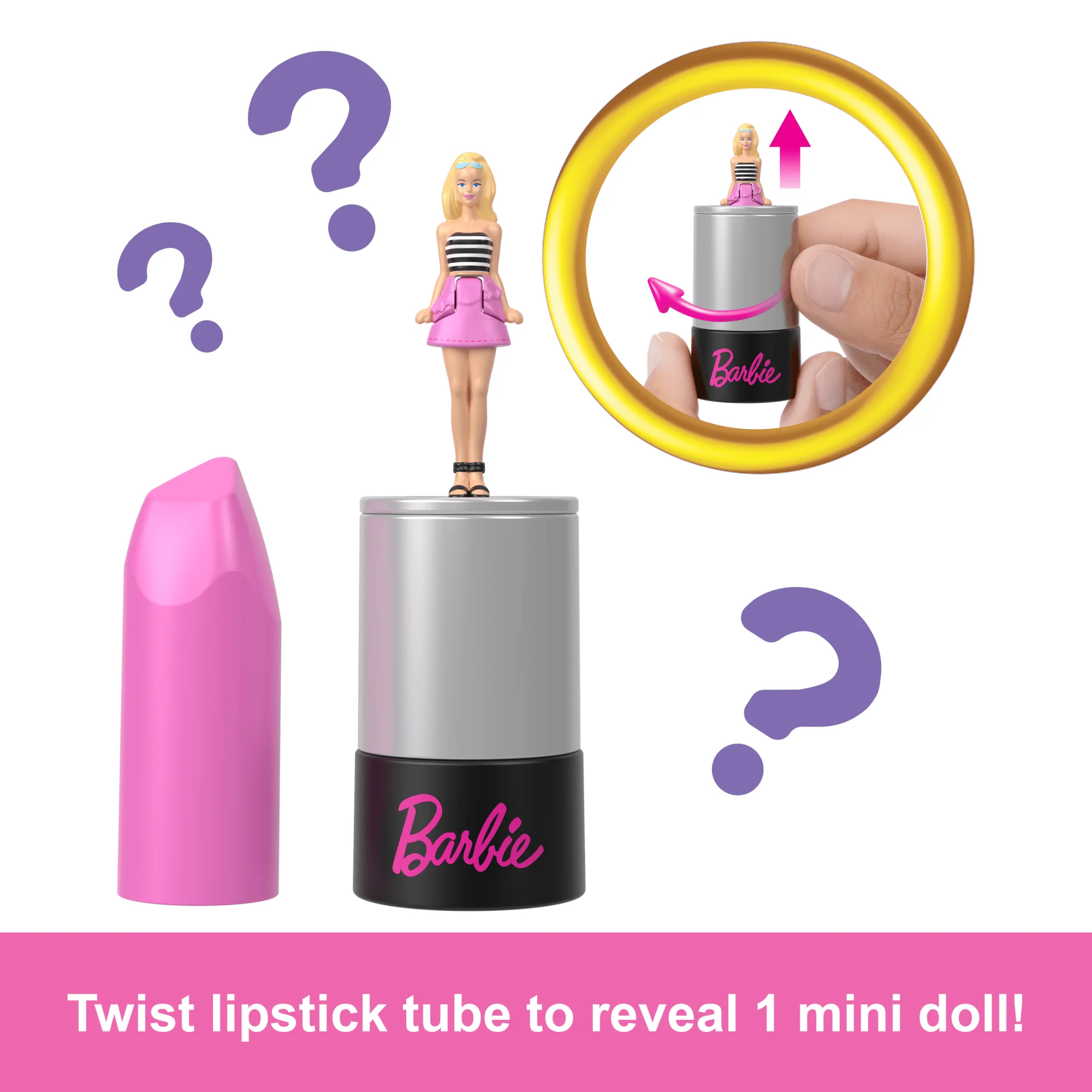 Barbie Mini Barbieland Fashionistas Dolls, 1.5-inch Dolls in Lipstick Tube, Surprise Reveal - Image 3