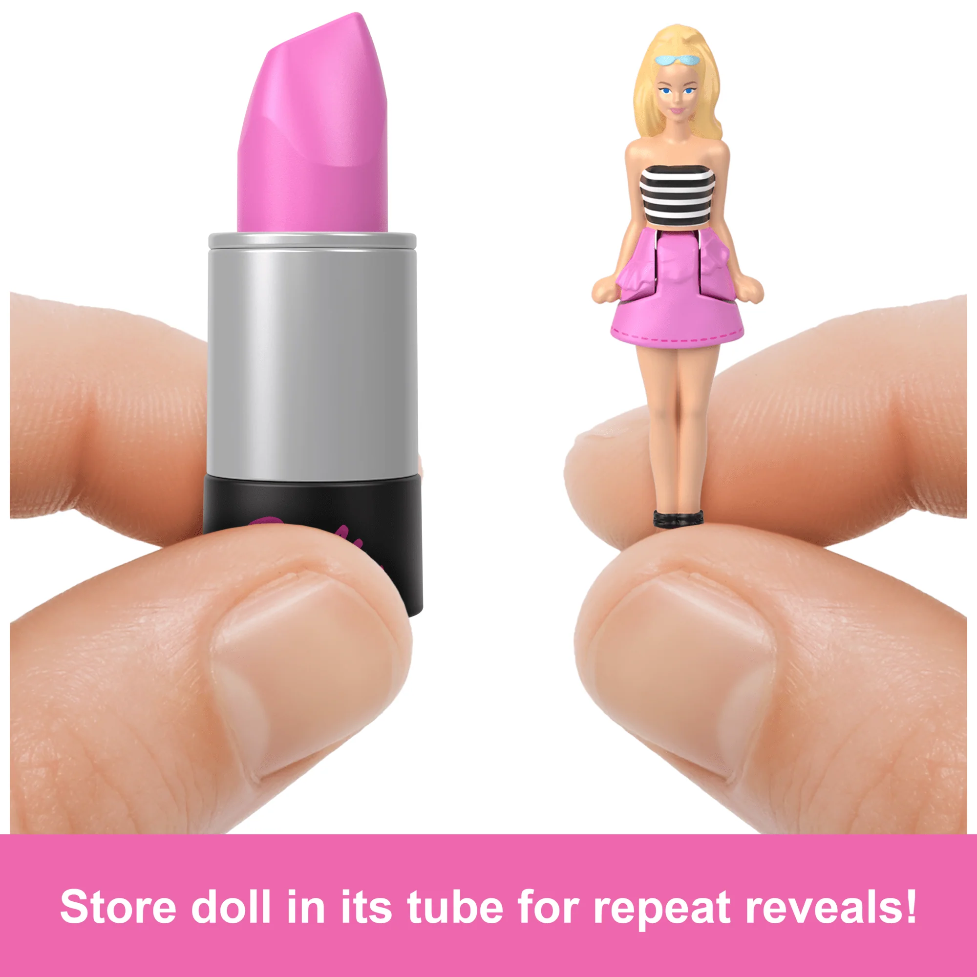 Barbie Mini Barbieland Fashionistas Dolls, 1.5-inch Dolls in Lipstick Tube, Surprise Reveal - Image 5