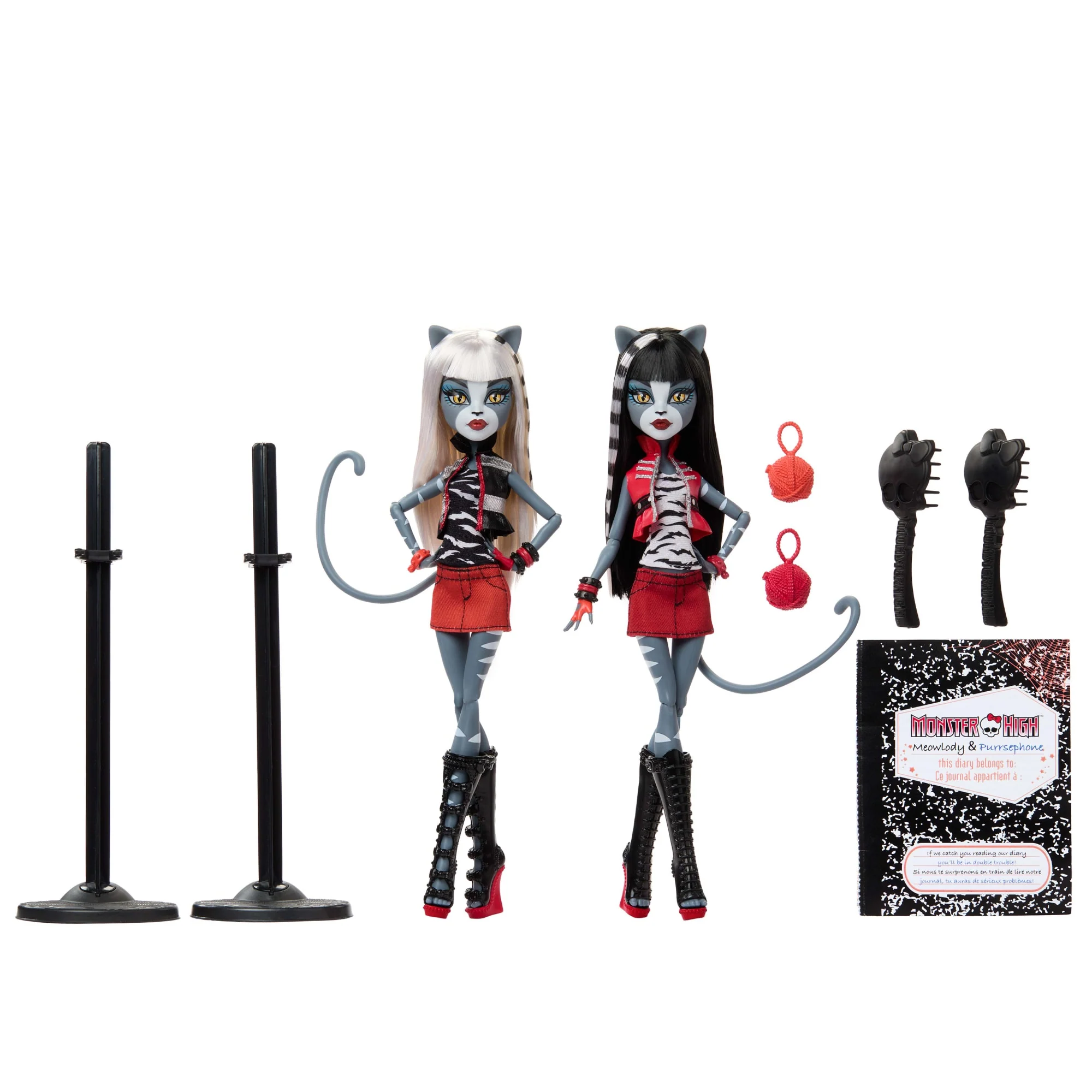 Monster High Boo-Riginal Creeproduction Meowlody And Purrsephone Dolls With Diary And Doll Stands - Image 6