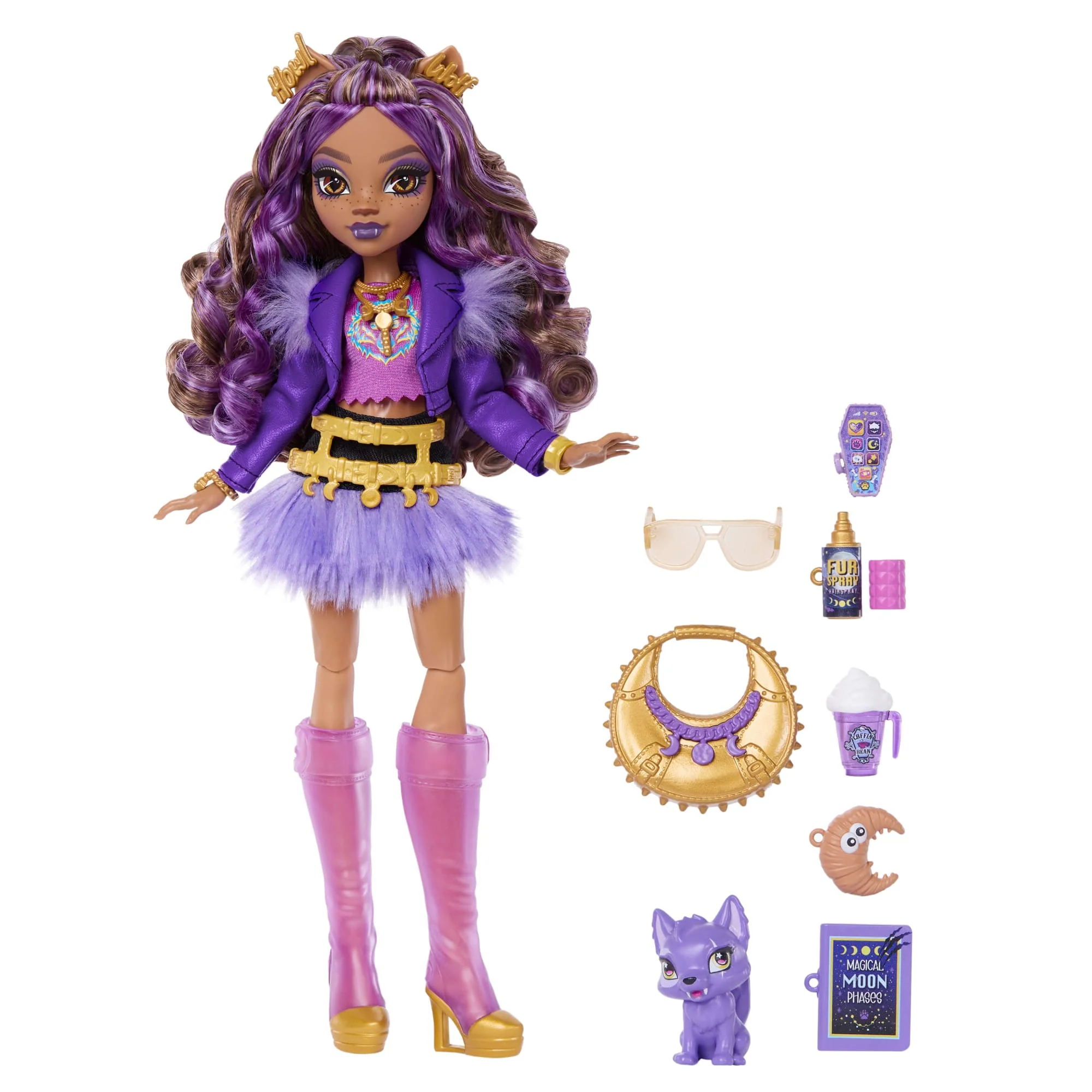 Monster High Clawdeen Wolf Fashion Doll in Furry Skirt With Pet Crescent And 7 Accessories - Image 5
