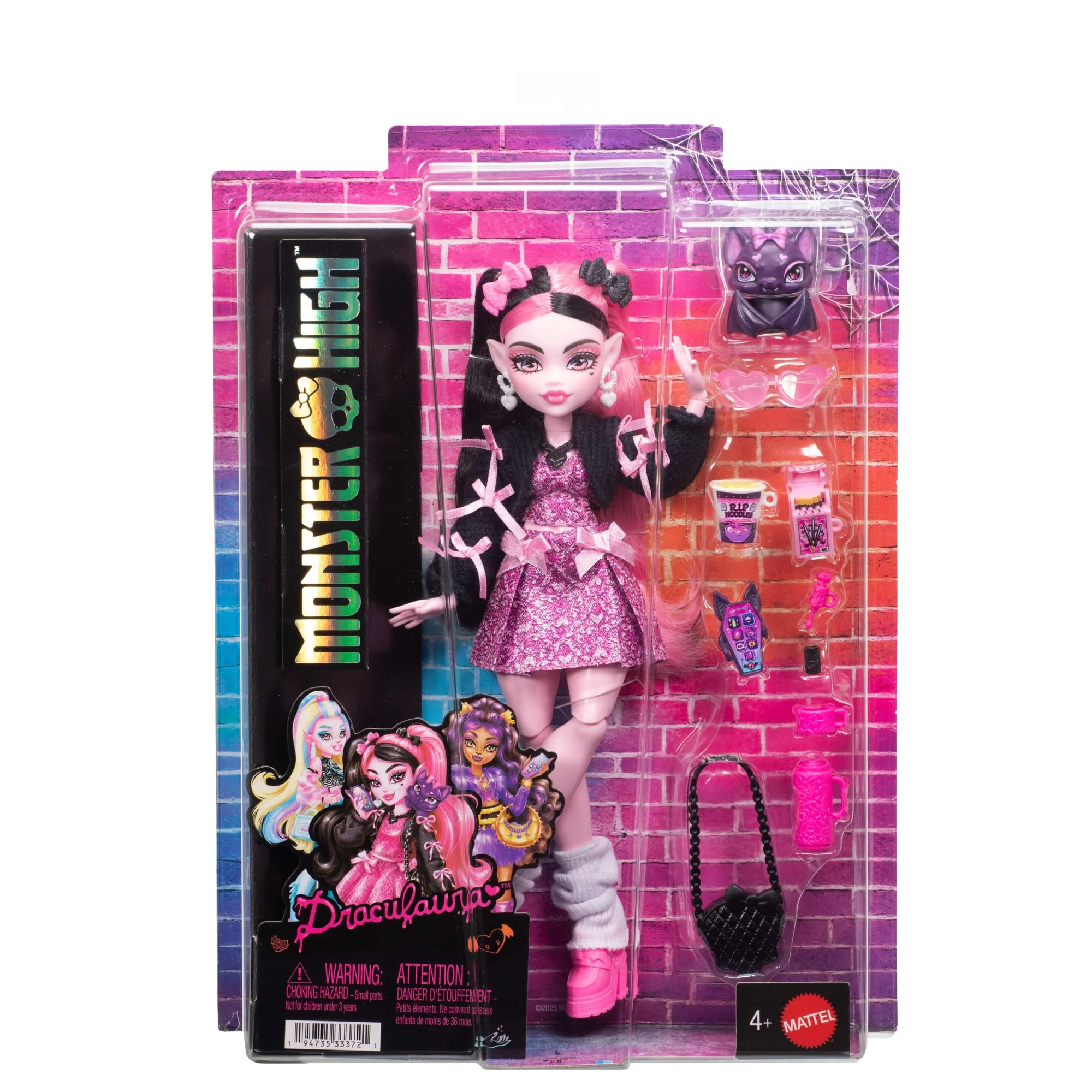 Monster High Draculaura Fashion Doll in Bow Dress With Pet Bat Count Fabulous And 7 Accessories - Image 6