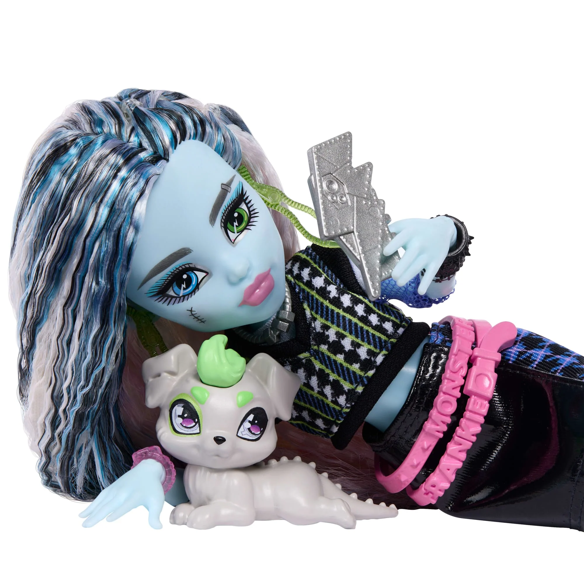 Monster High Frankie Stein Fashion Doll in Black Pleather Skirt With Pet Watzie And 7 Accessories - Image 2
