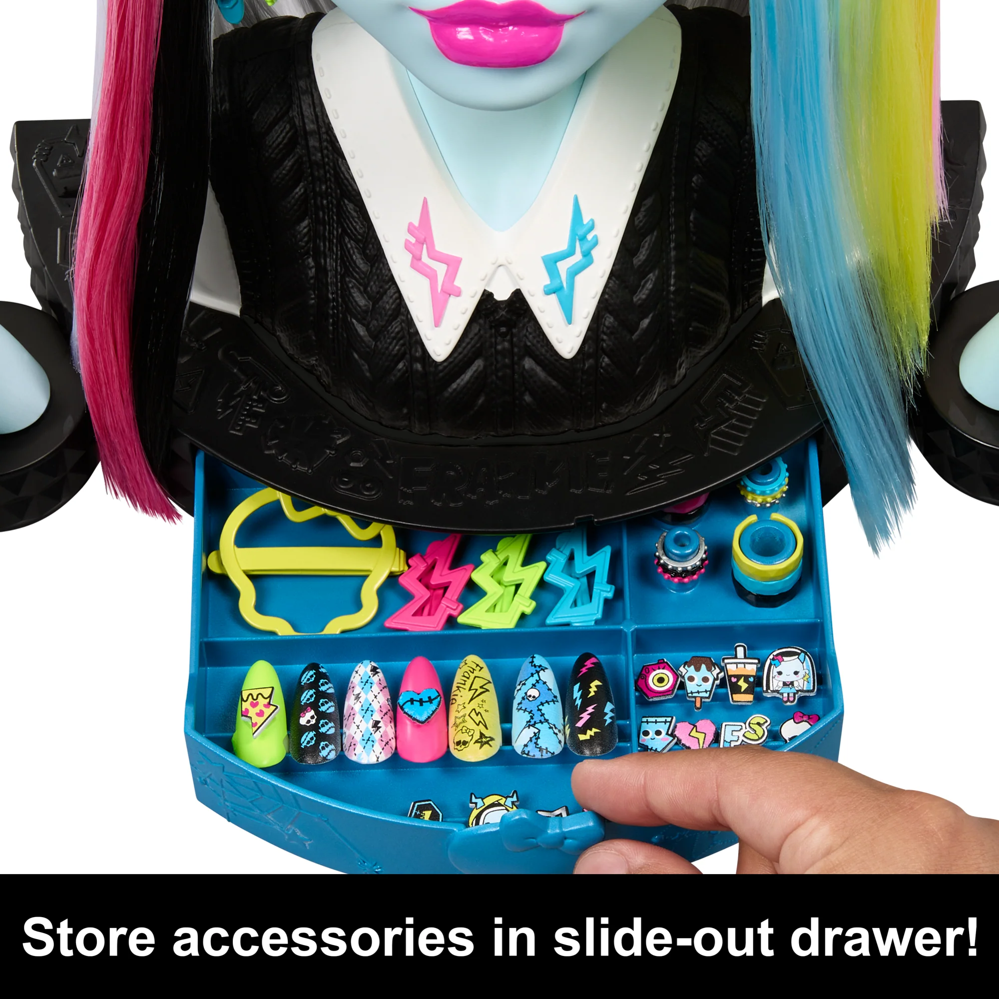 Monster High Frankie Stein Styling Head With 65+ Nail, Hair And Face Accessories - Image 4