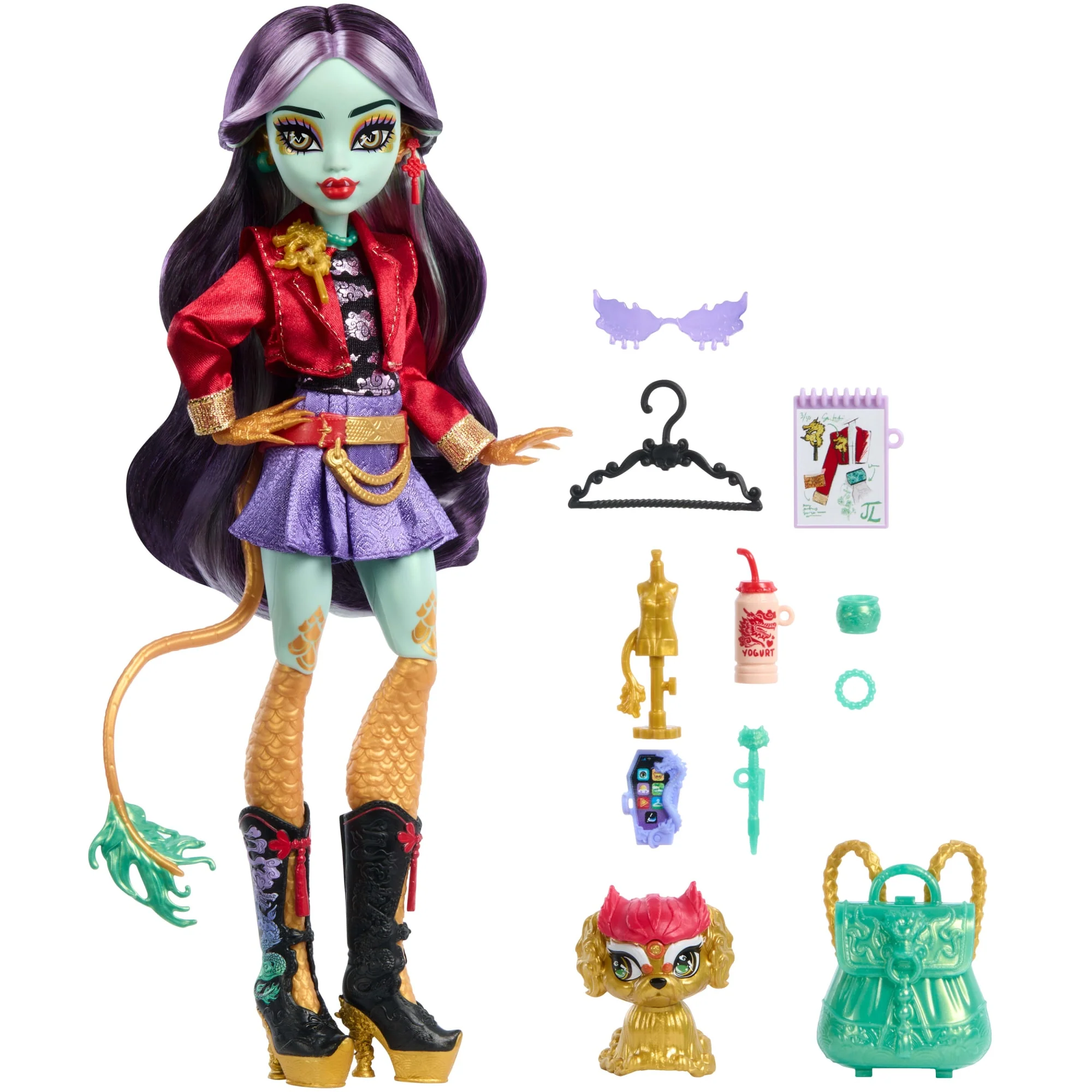 Monster High Jinafire Long Fashion Doll With Pet Dog Cloudy “Yun Yun” And 7 Accessories - Image 5