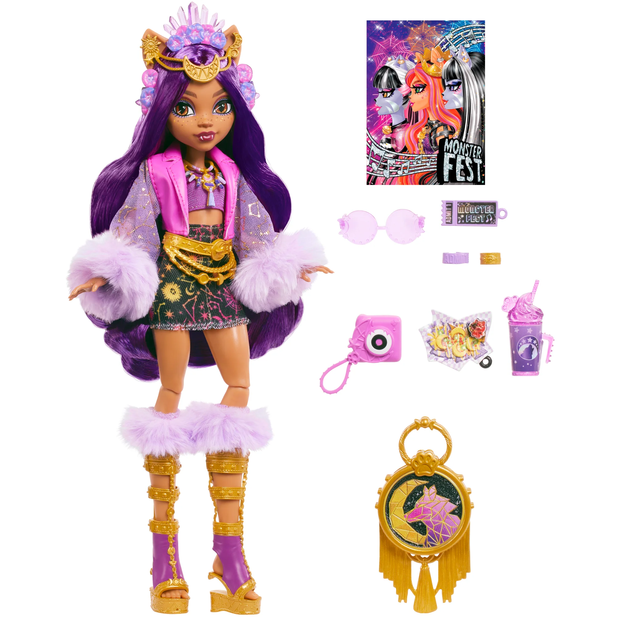 Monster High Monster Fest Clawdeen Wolf Fashion Doll With Festival Outfit, Band Poster And Accessories - Image 2