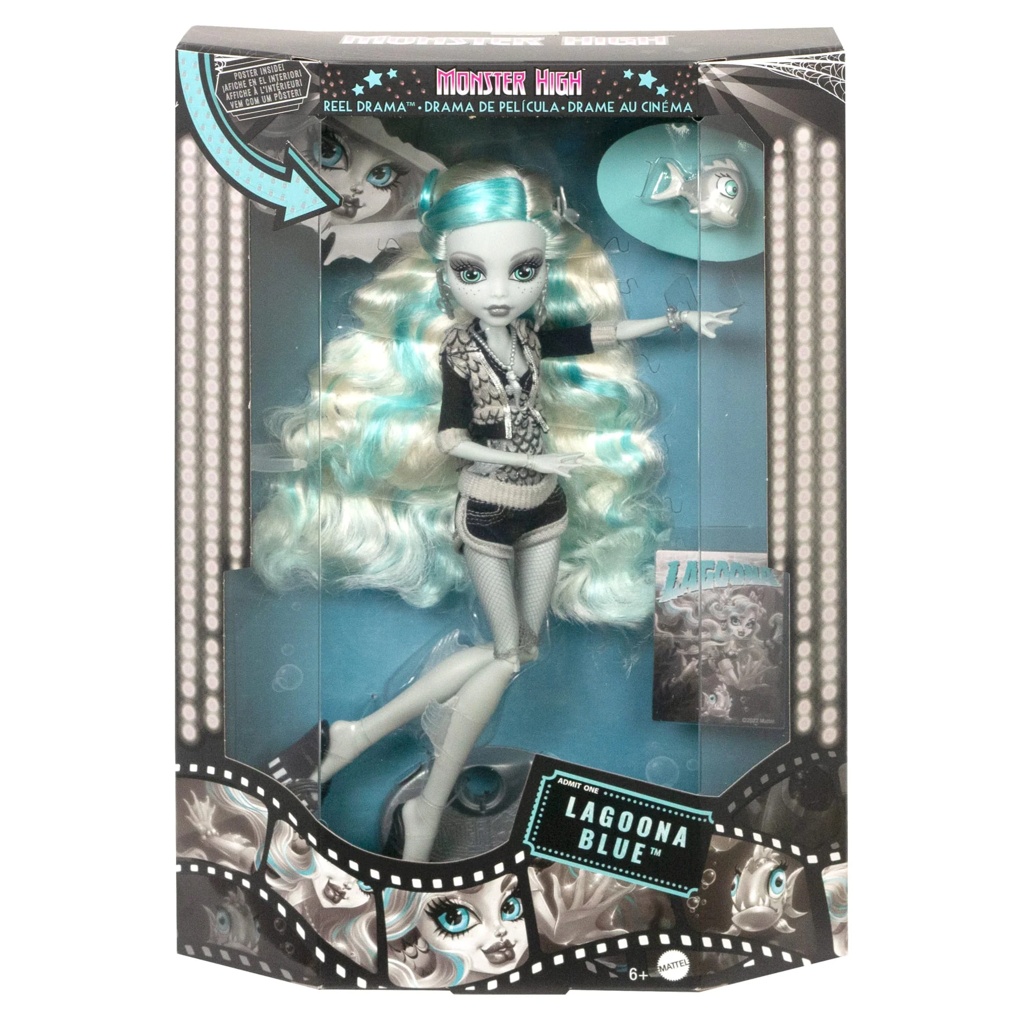Monster High Reel Drama Lagoona Blue Collector Doll in Black And White, Reproduction With Poster - Image 5