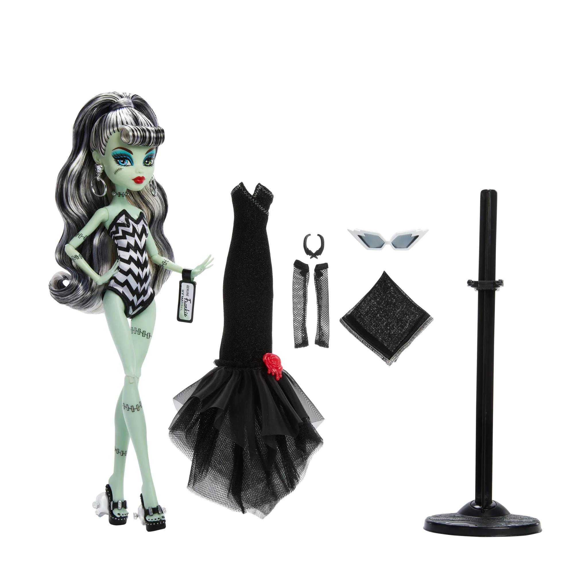 Monster High X Barbie Doll, Frankie Stein With Original Barbie Swimsuit, Black Dress And Accessories - Image 6