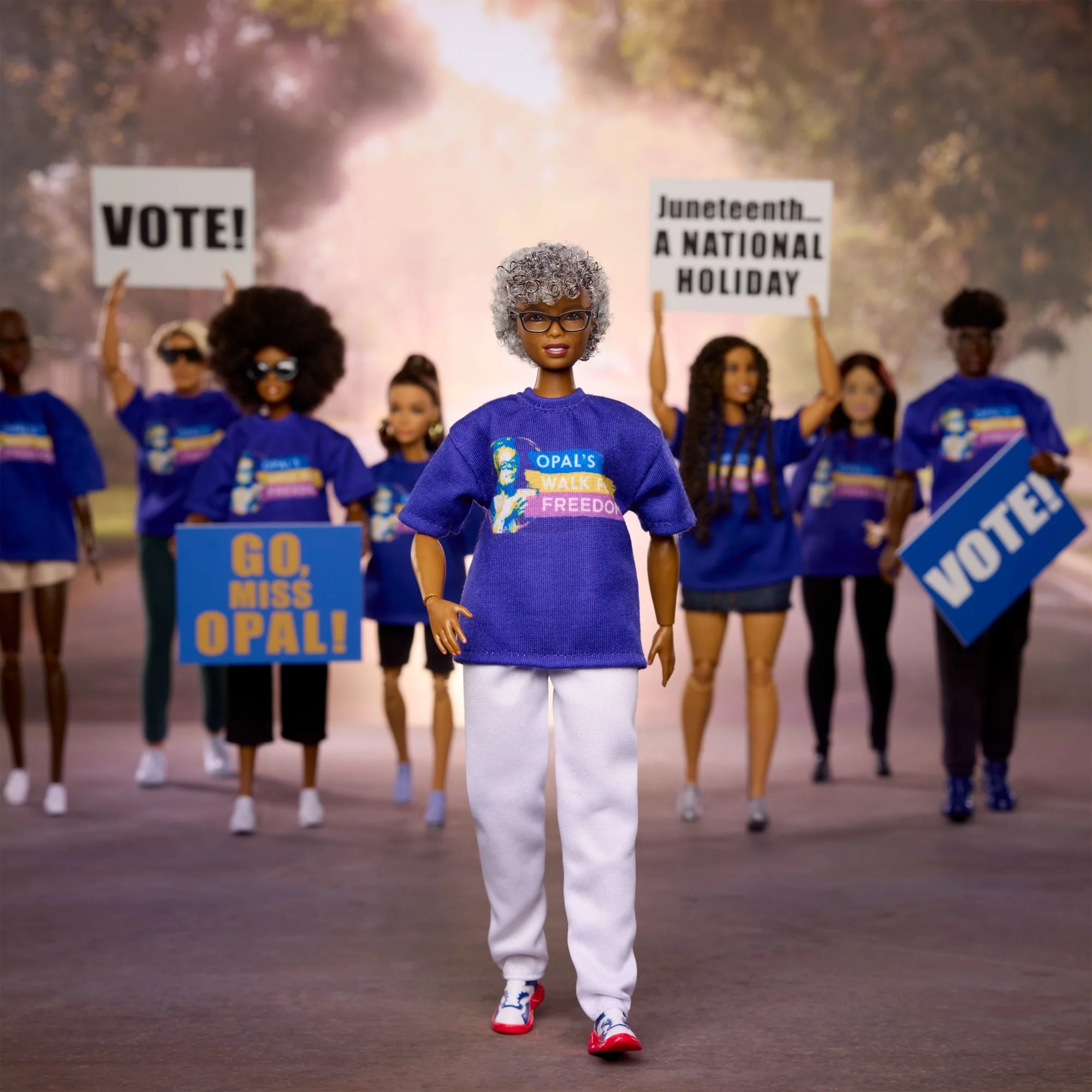 Barbie Inspiring Women Opal Lee Collectible Doll in Blue “Opal's Walk For Freedom” T-Shirt - Image 2