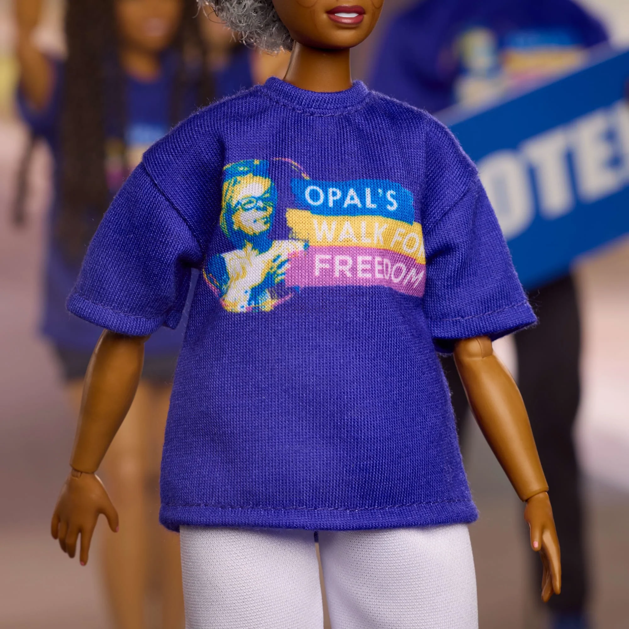 Barbie Inspiring Women Opal Lee Collectible Doll in Blue “Opal's Walk For Freedom” T-Shirt - Image 4