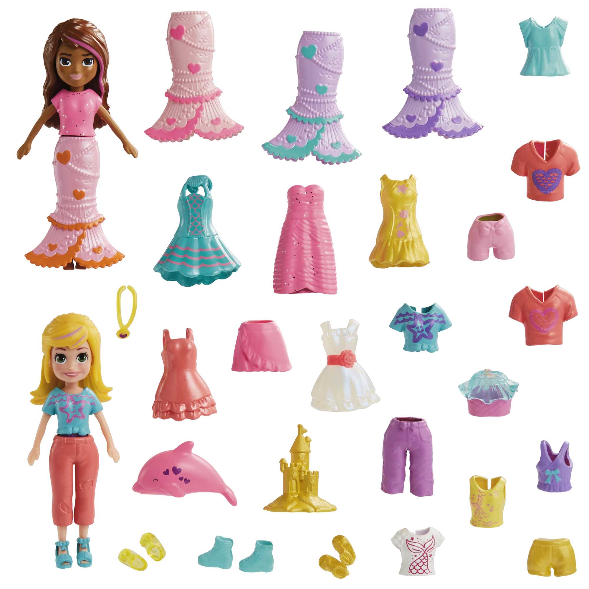 Polly Pocket 2 Dolls And 25 Accessories, Color-Change Seashine Mermaid Fashion Pack - Image 3